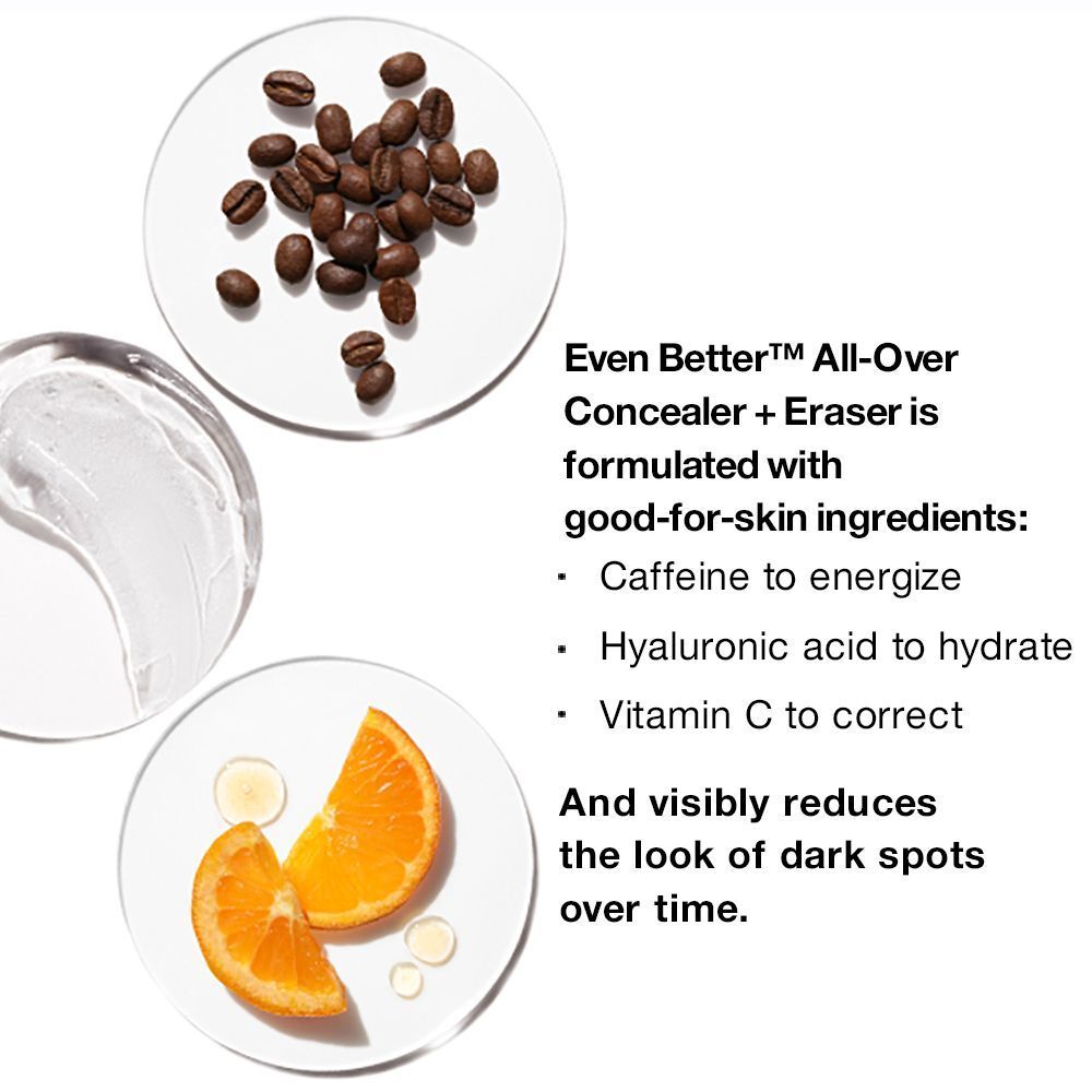 Inhaltsstoffe des CLINIQUE Even Better™ All-Over Concealer + Eraser: Koffein, Hyaluronsäure, Vitamin C.