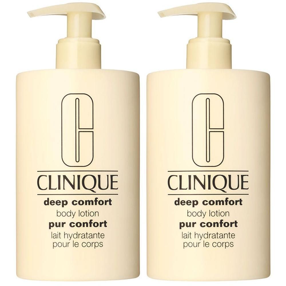 Zwei Clinique Deep Comfort Body Lotion Spender in Beige.