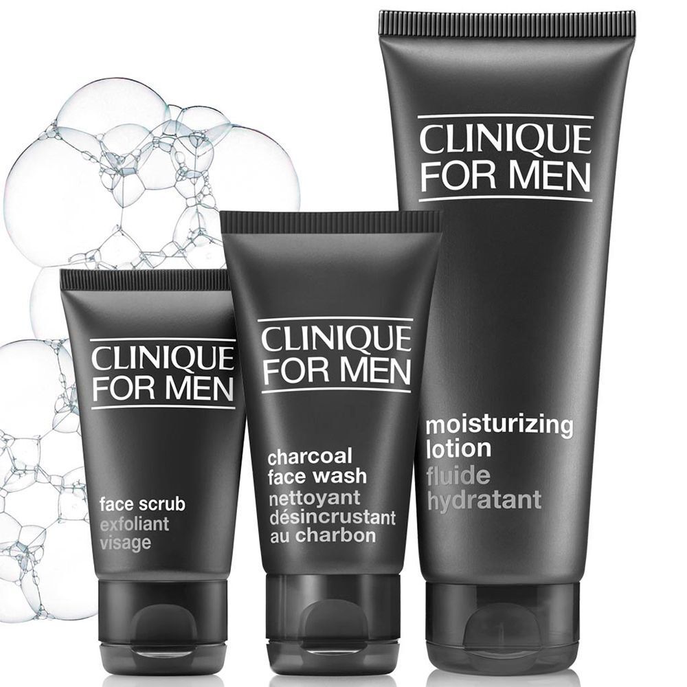 Clinique For Men Gesichtsreiniger, Peeling und Feuchtigkeitslotion.