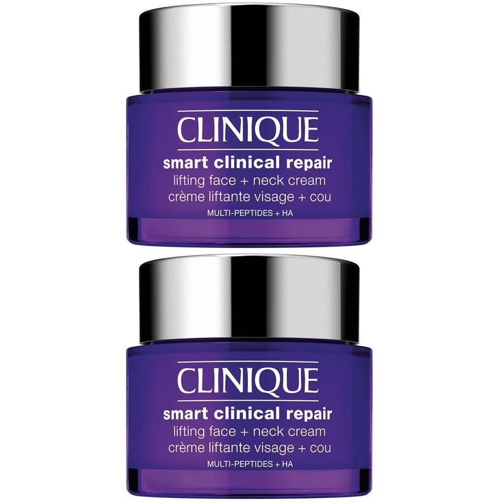 Zwei Clinique Smart Clinical Repair Lifting Gesichts- und Halscreme-Tiegel.