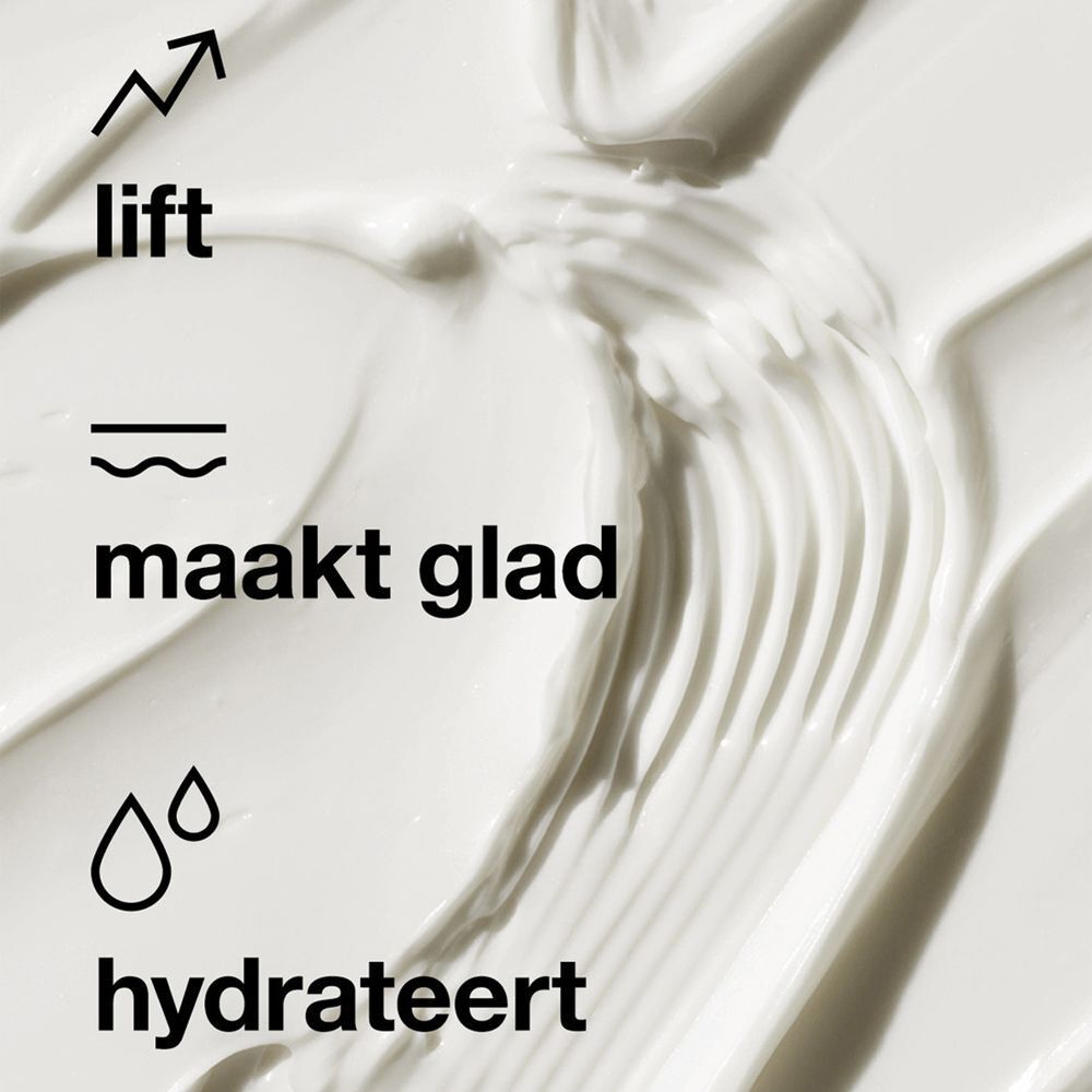 Textur der Clinique Smart Clinical Repair Lifting Gesichts- und Halscreme mit Icons für Straffung und Glättung.