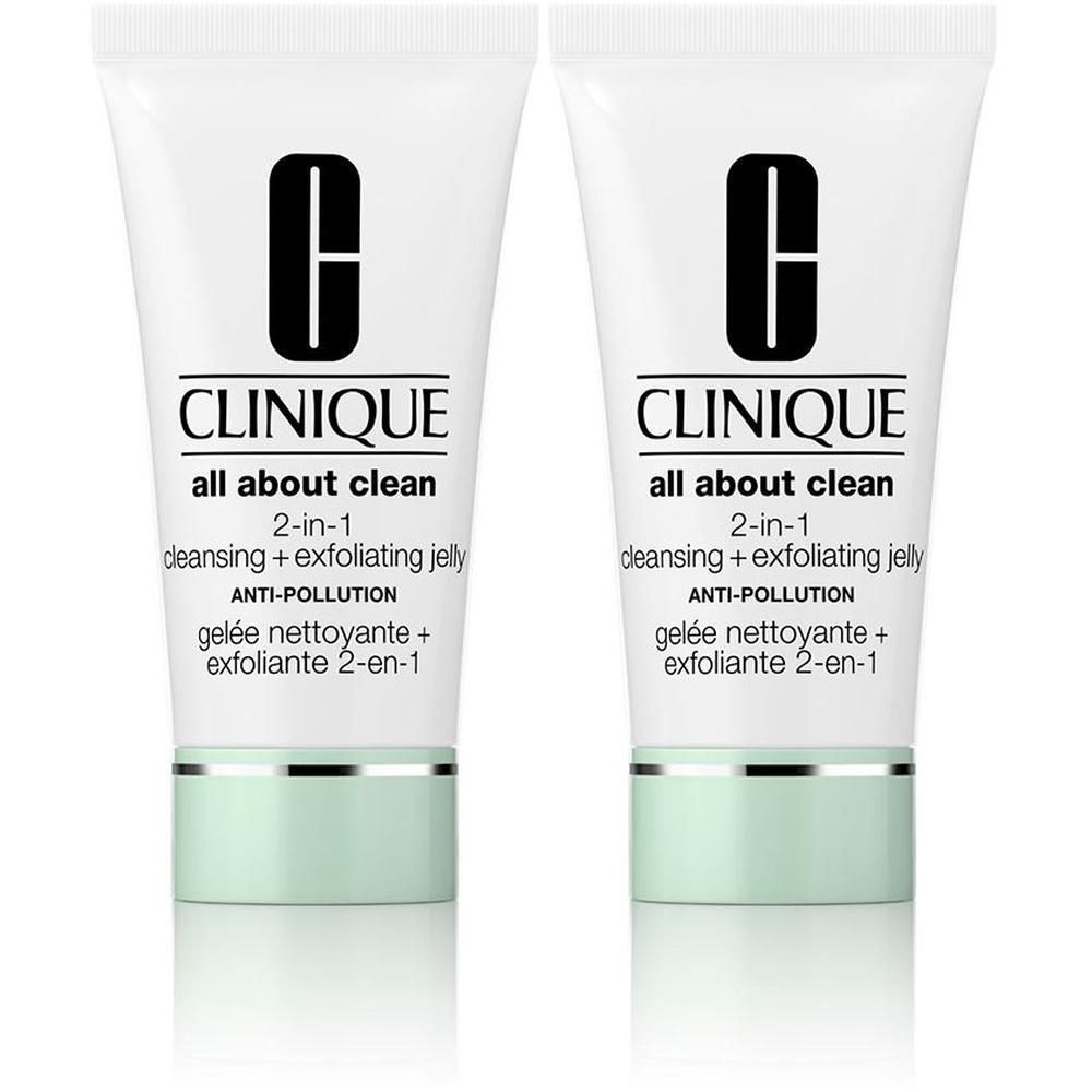 Zwei Clinique All About Clean 2-in-1 Reinigungsgels mit Peeling-Effekt.
