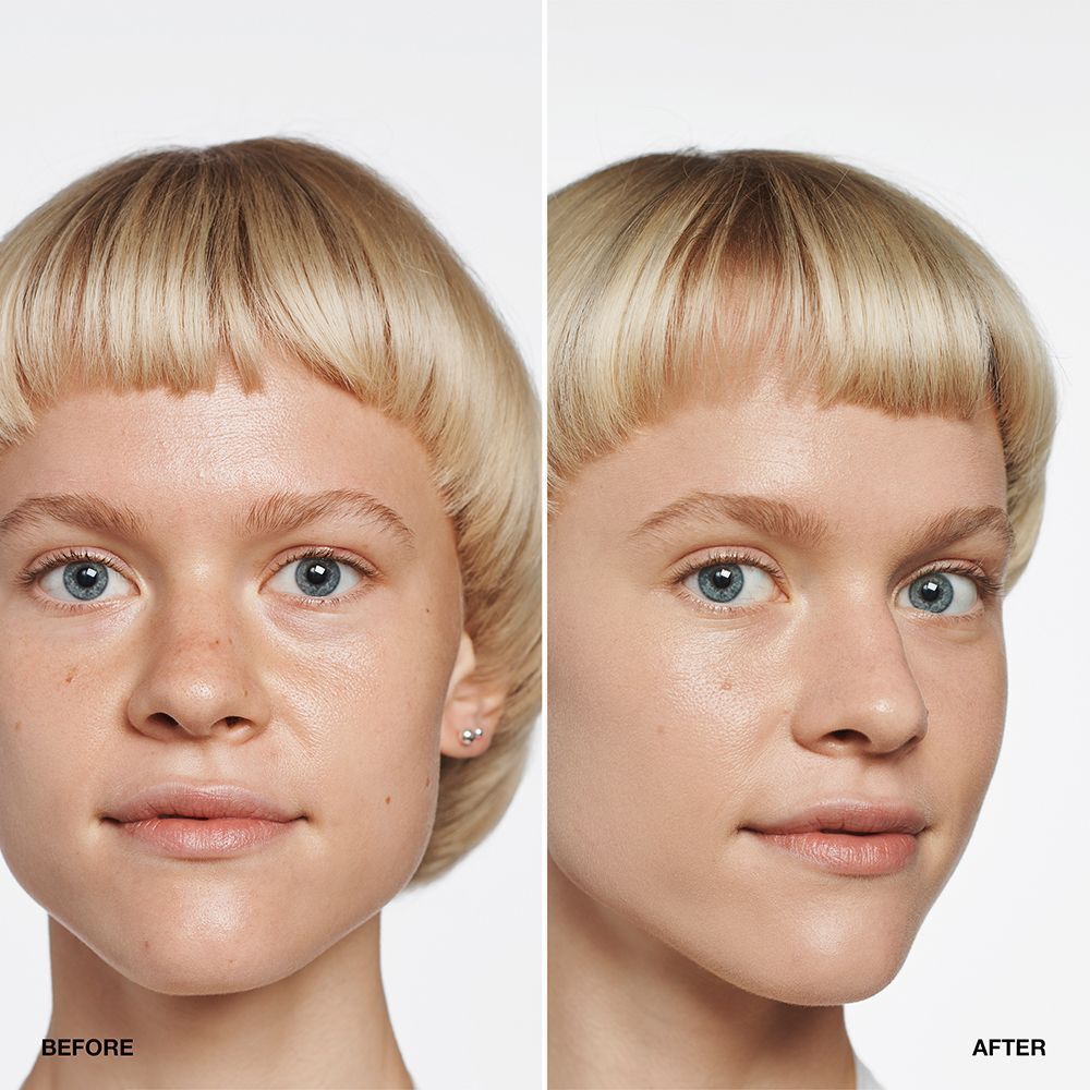 Vergleich einer Frau vor und nach Anwendung von CLINIQUE Even Better Make-up SPF 15.