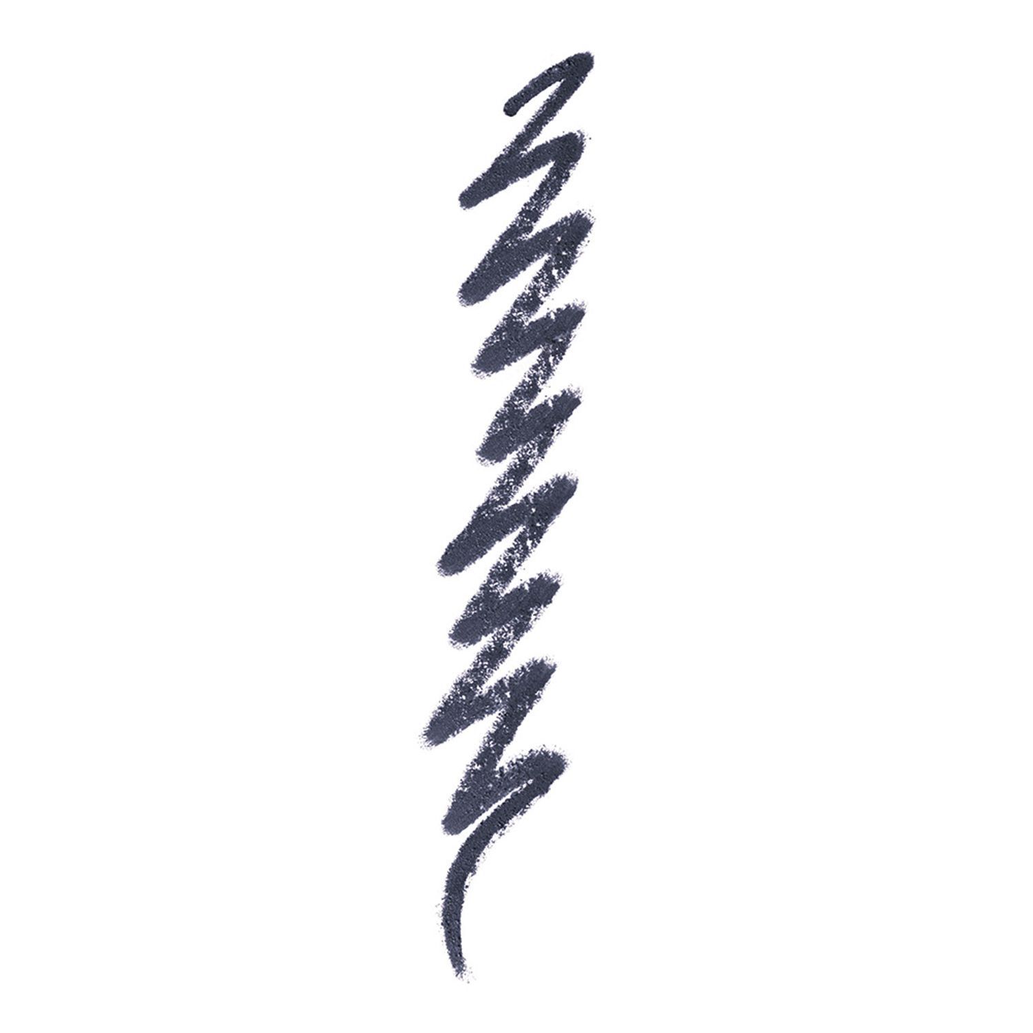 Dunkelblauer Eyeliner-Strich in Zickzackform auf weißem Hintergrund.