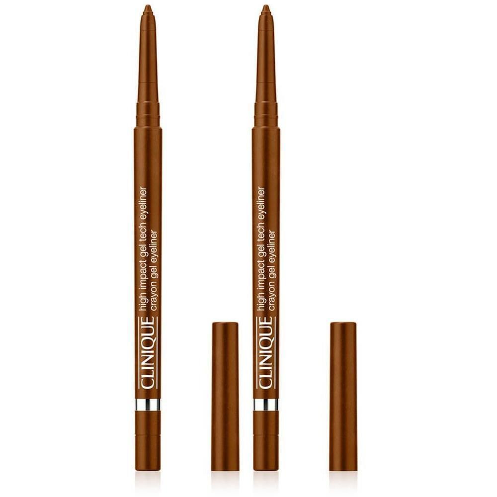 Zwei Clinique High Impact Gel Tech Eyeliner Stifte in Bronze Glow, aufrecht stehend.
