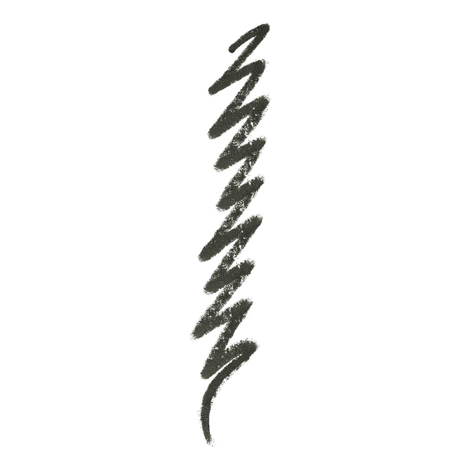 Ein einzelner dunkelgrüner Eyeliner-Strich auf weißem Hintergrund.