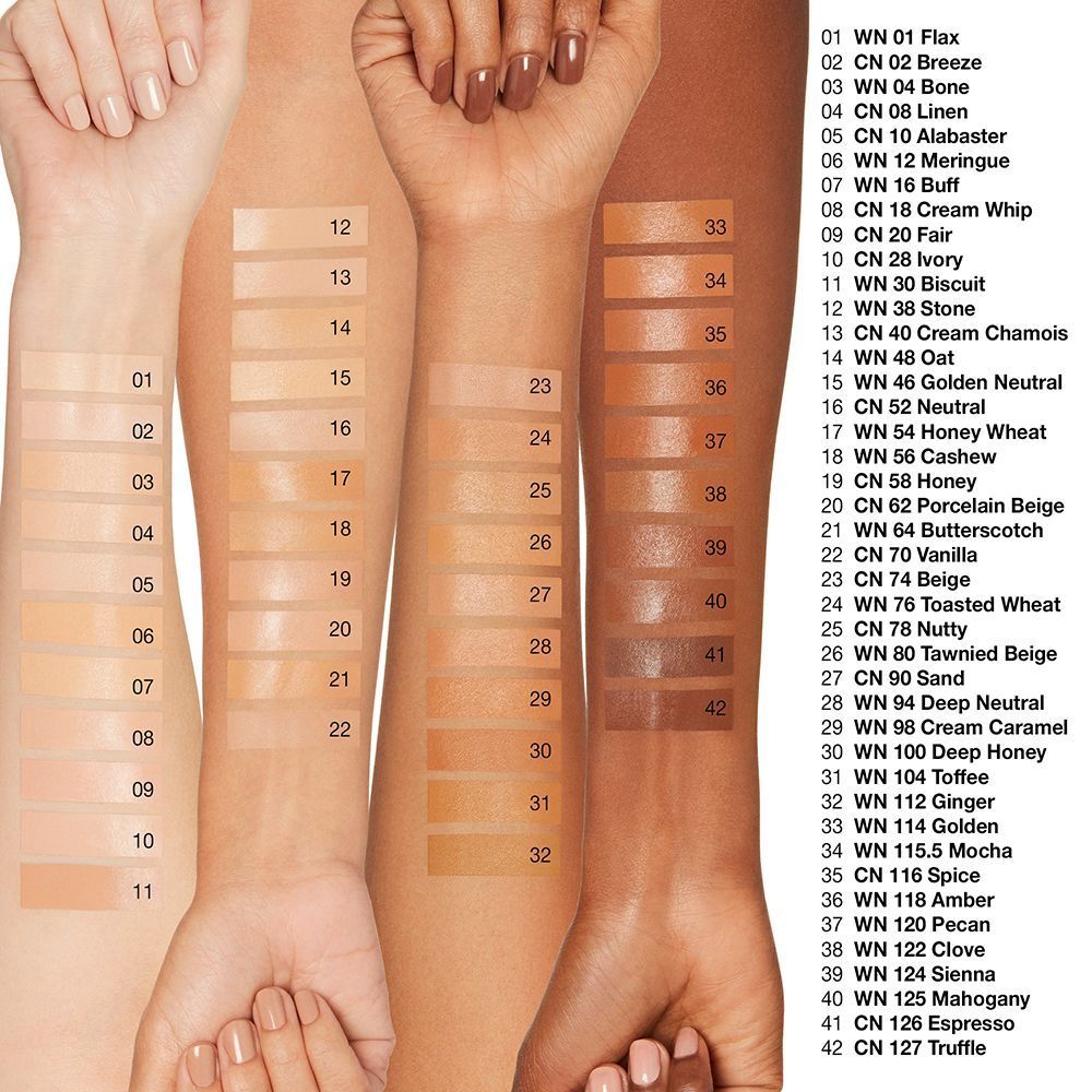 Farbkarte der CLINIQUE Even Better Clinical™ Serum Foundation SPF 20 mit verschiedenen Hauttönen.