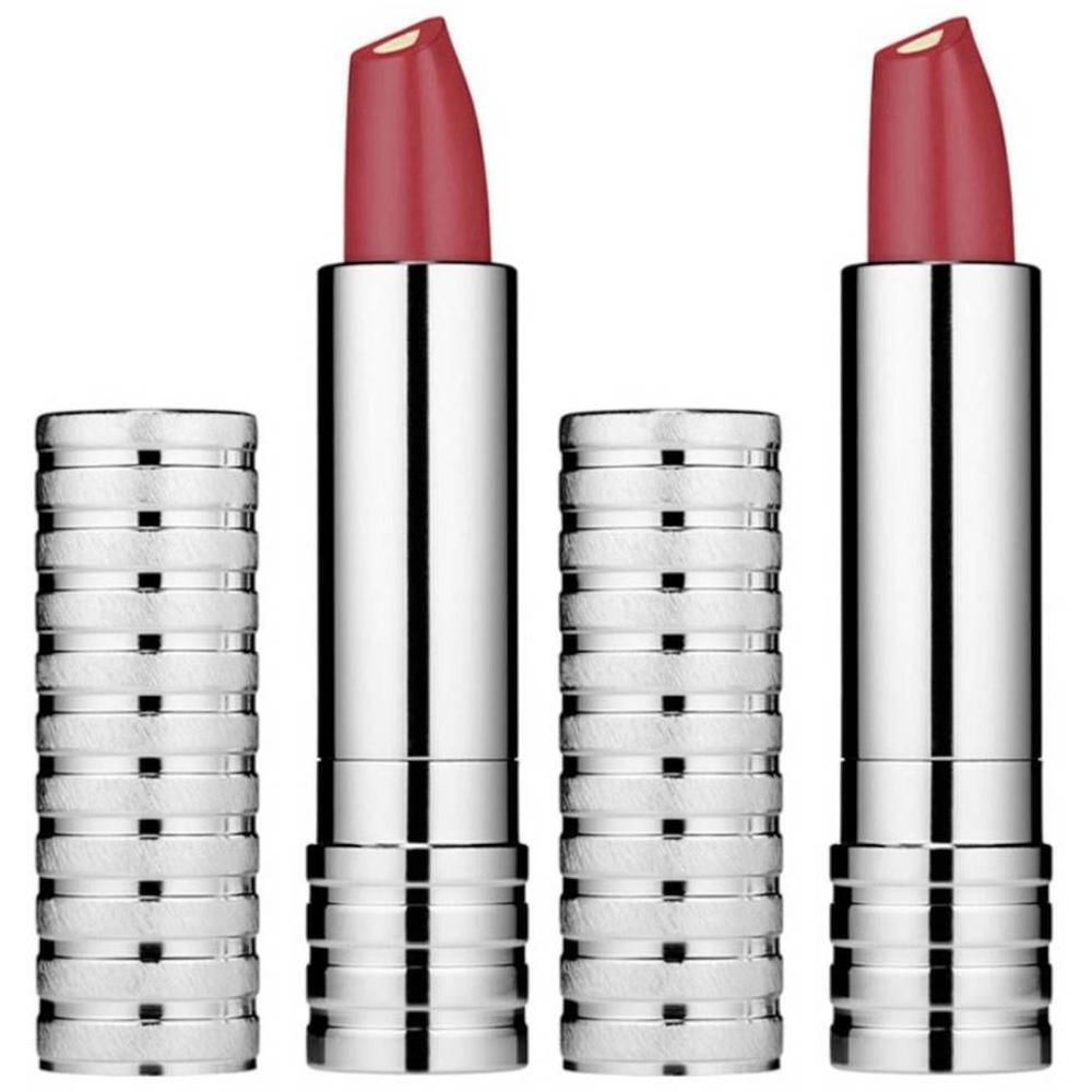 Zwei CLINIQUE Lippenstifte in silberner Hülse, Farbe 'A Different Grape'.