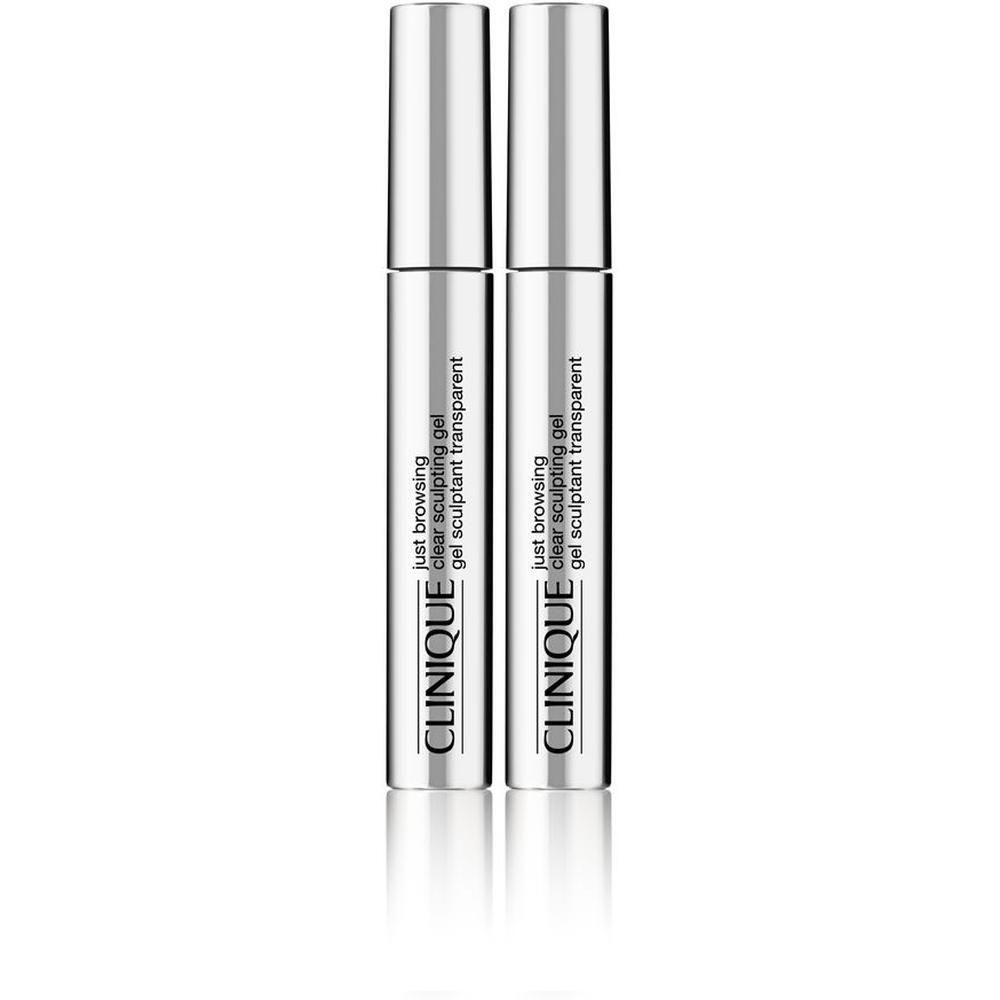 Zwei Clinique Just Browsing Clear Sculpting Gel Fläschchen nebeneinander.