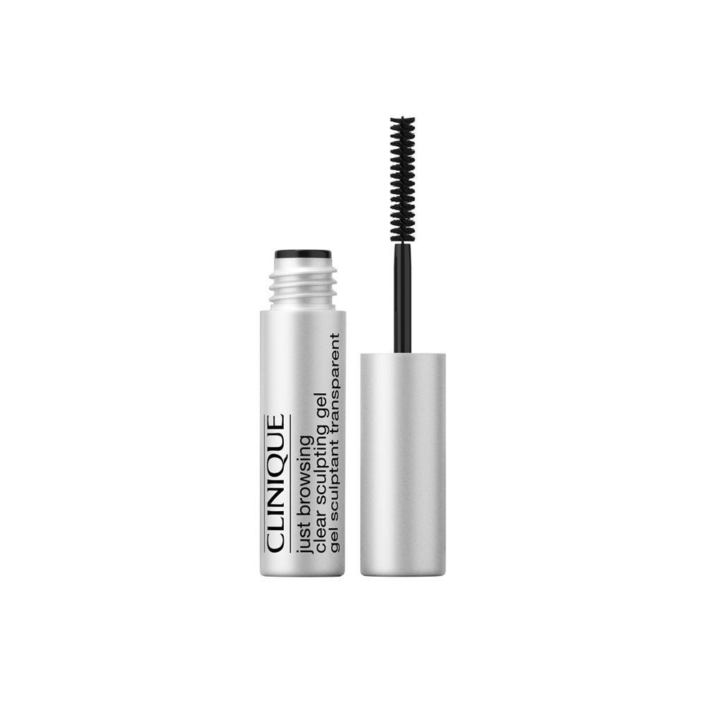 Ein Clinique Just Browsing Clear Sculpting Gel Fläschchen mit geöffnetem Applikator.
