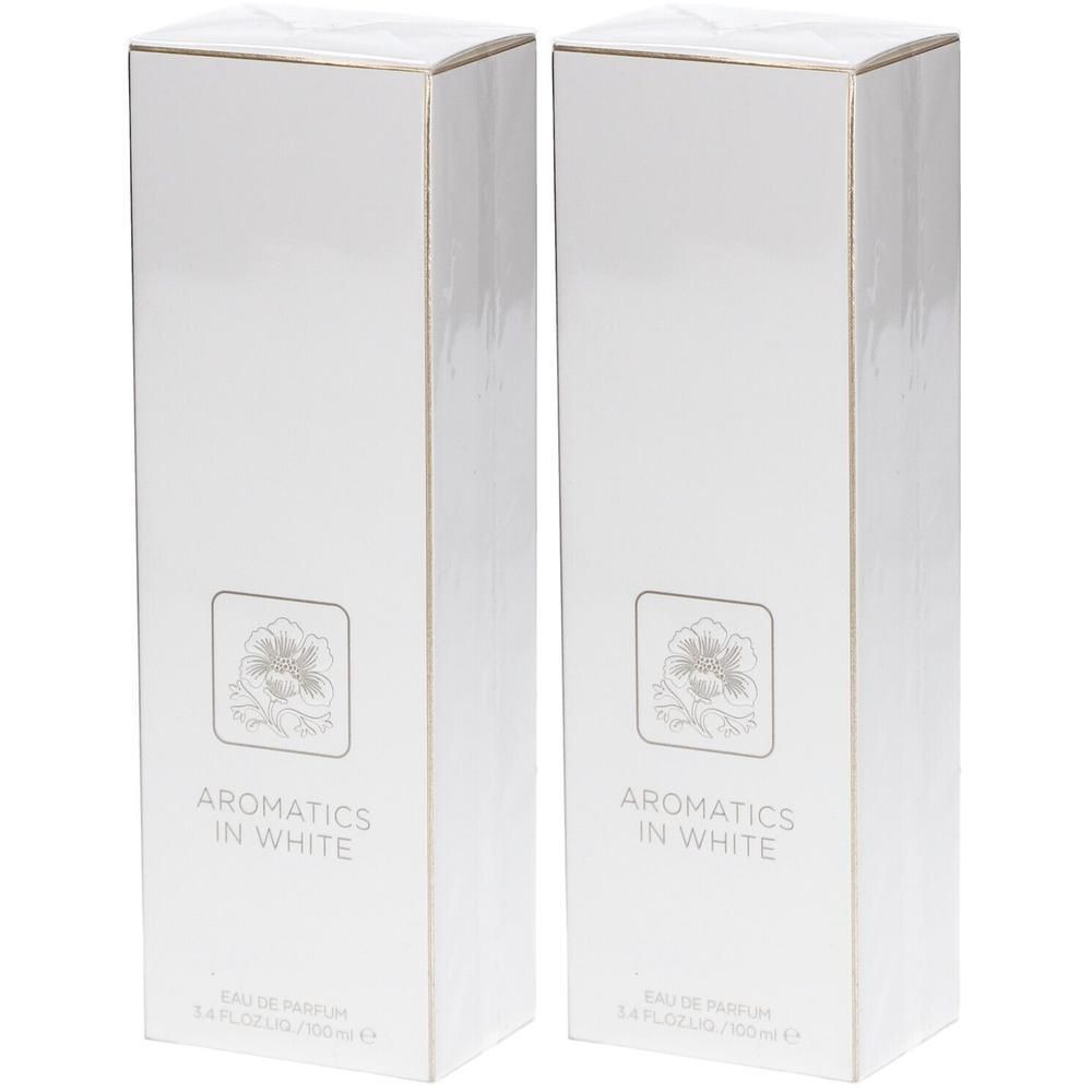 Zwei weiße Schachteln mit "Aromatics in White" Eau de Parfum, 100ml.