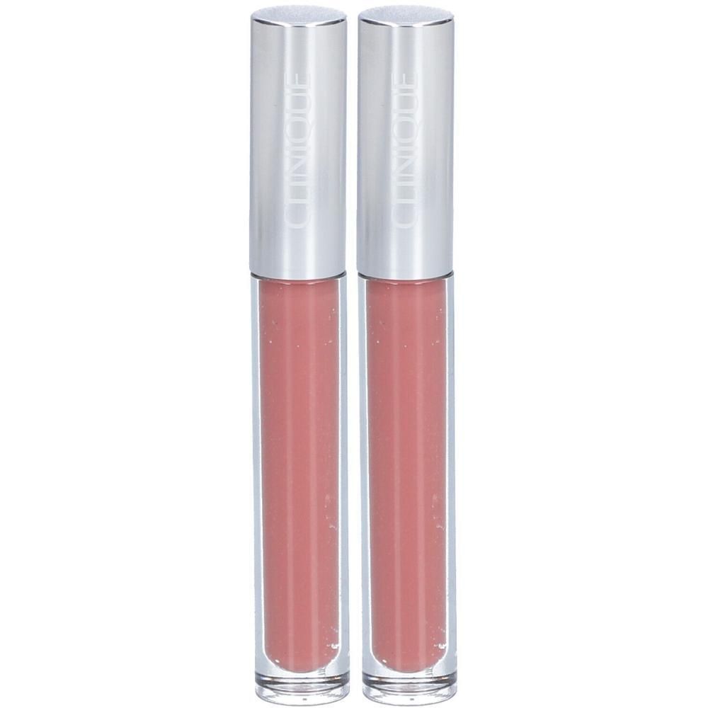 Zwei Clinique Pop Plush Lippenstifte in Rosa mit silbernen Kappen.