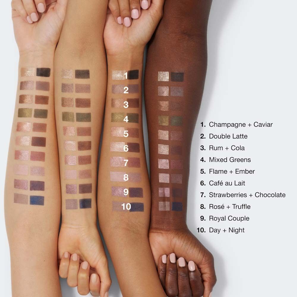 Arm-Swatches von Clinique High Impact Shadow Play Lidschatten-Farben.