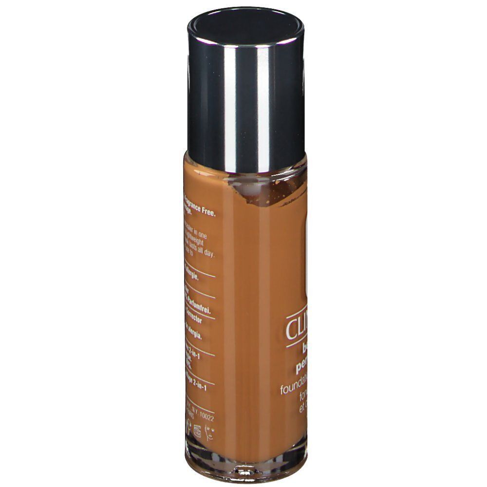 Seitenansicht einer Flasche Clinique Beyond Perfecting Foundation + Concealer, Farbe 23 Ginger.