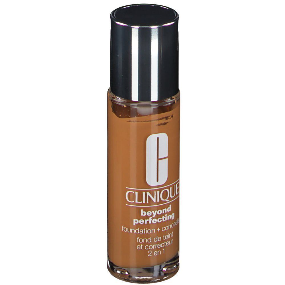Vorderansicht einer Flasche Clinique Beyond Perfecting Foundation + Concealer, Farbe 23 Ginger.