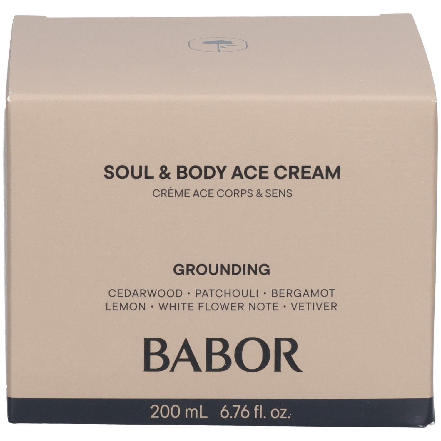 Babor Soul & Body ACE Cream Kartonverpackung mit Duftnoten und Inhaltsstoffen.