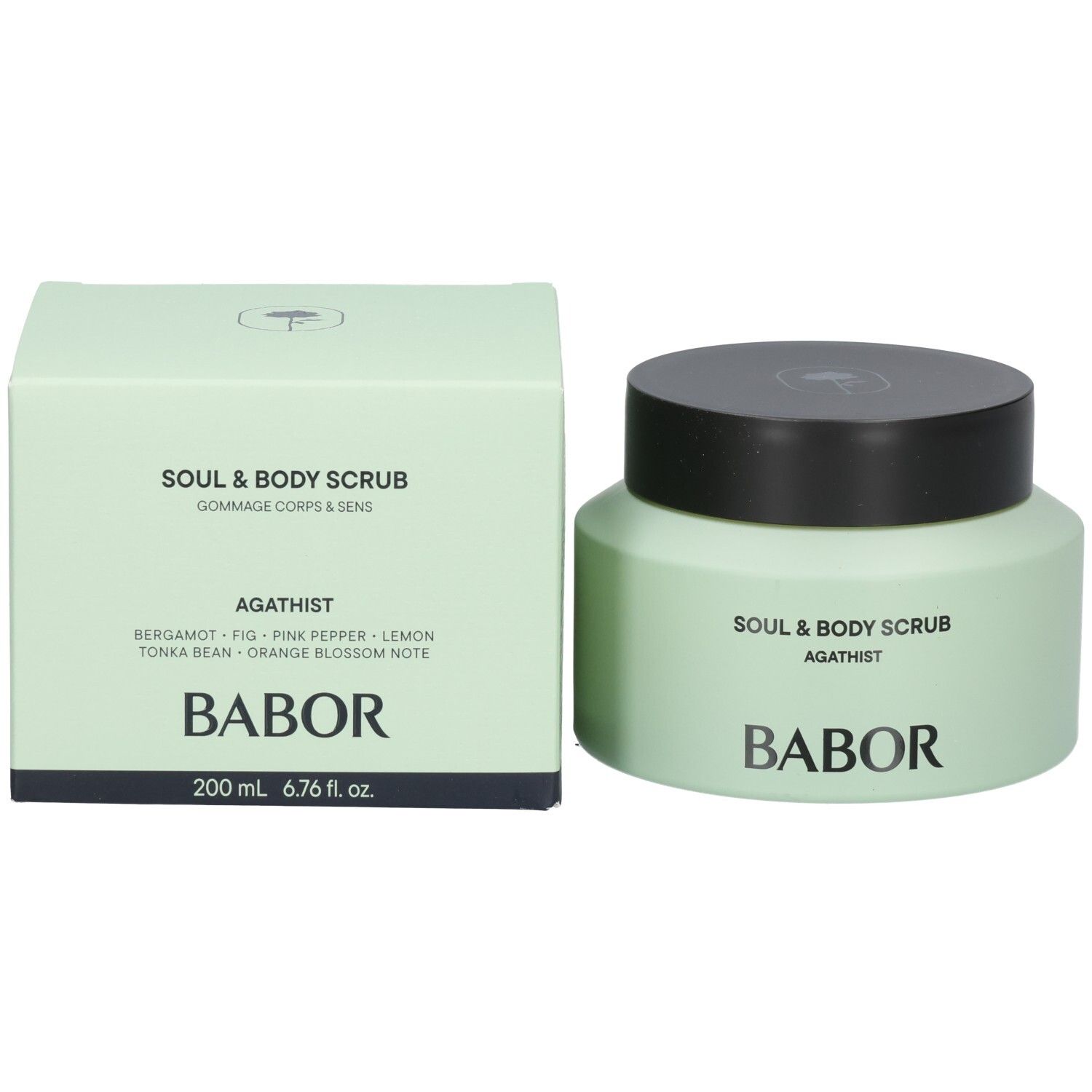 BABOR Soul & Body Scrub Agathist mit Verpackung: Dose und Karton, 200 ml.