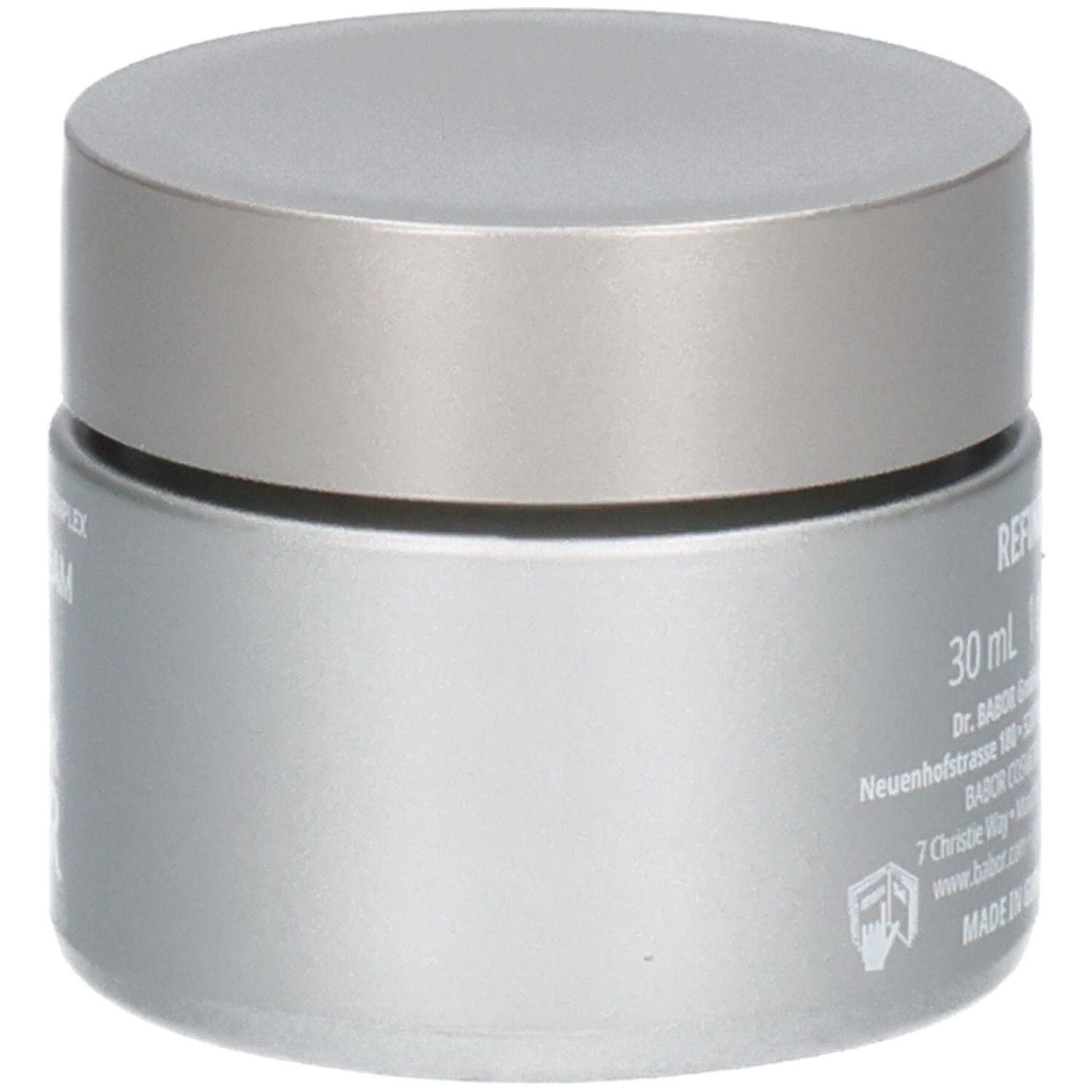 Doctor Babor Renewal Cream, 30 ml, Made in Germany, Rückseite des Tiegels, Seitenansicht.