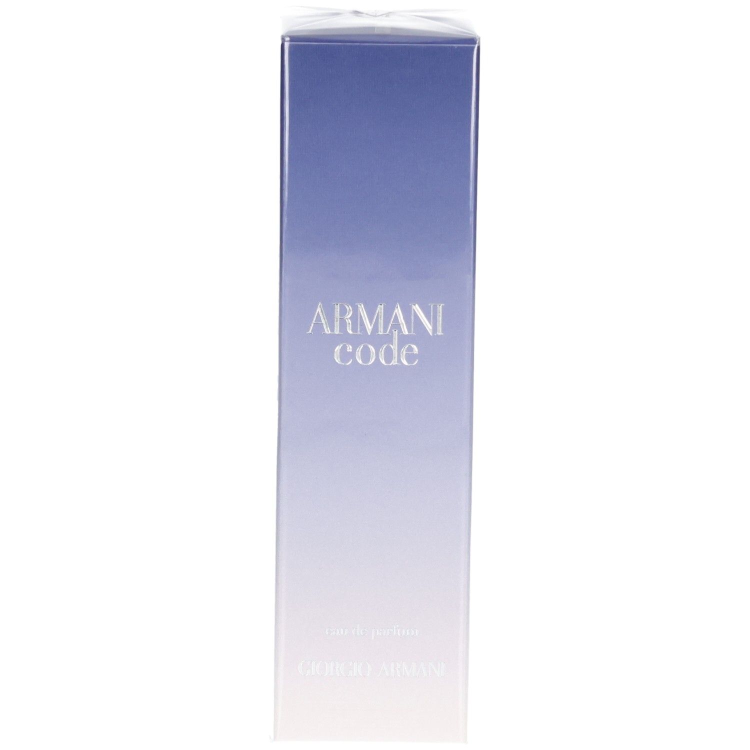 Verpackung von Armani Code Eau de Parfum mit Farbverlauf von Blau nach Weiß.