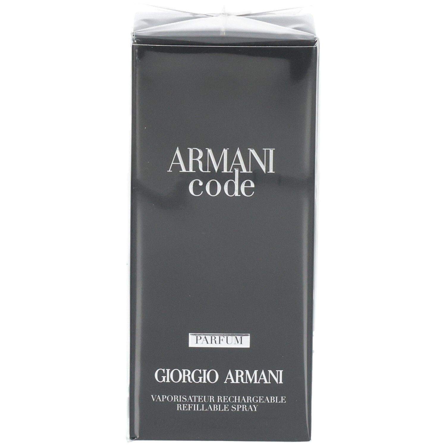 Giorgio Armani Code Parfum, nachfüllbarer Zerstäuber, schwarze Verpackung.