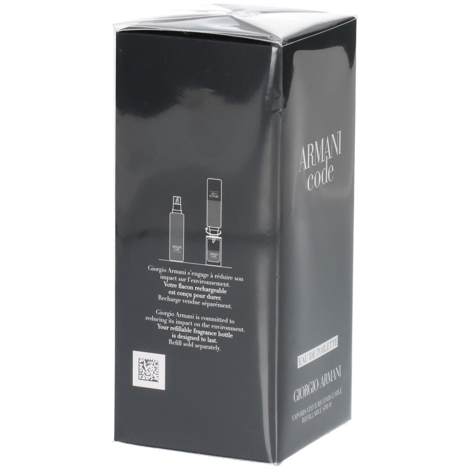 Giorgio Armani Code Eau de Toilette, 125ml, Rückseite mit Nachfüllanleitung.