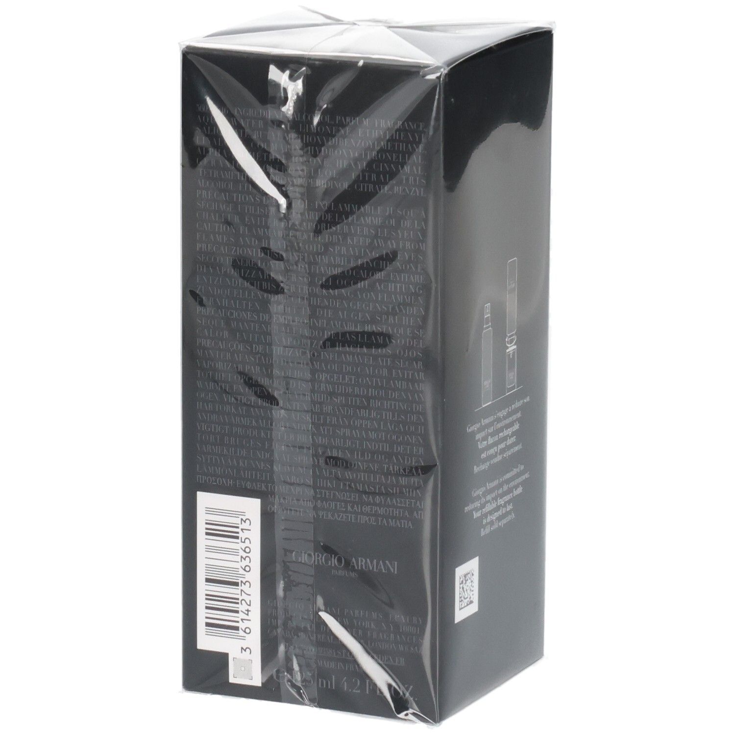 Giorgio Armani Code Eau de Toilette, 125ml, Seitenansicht mit Barcode.