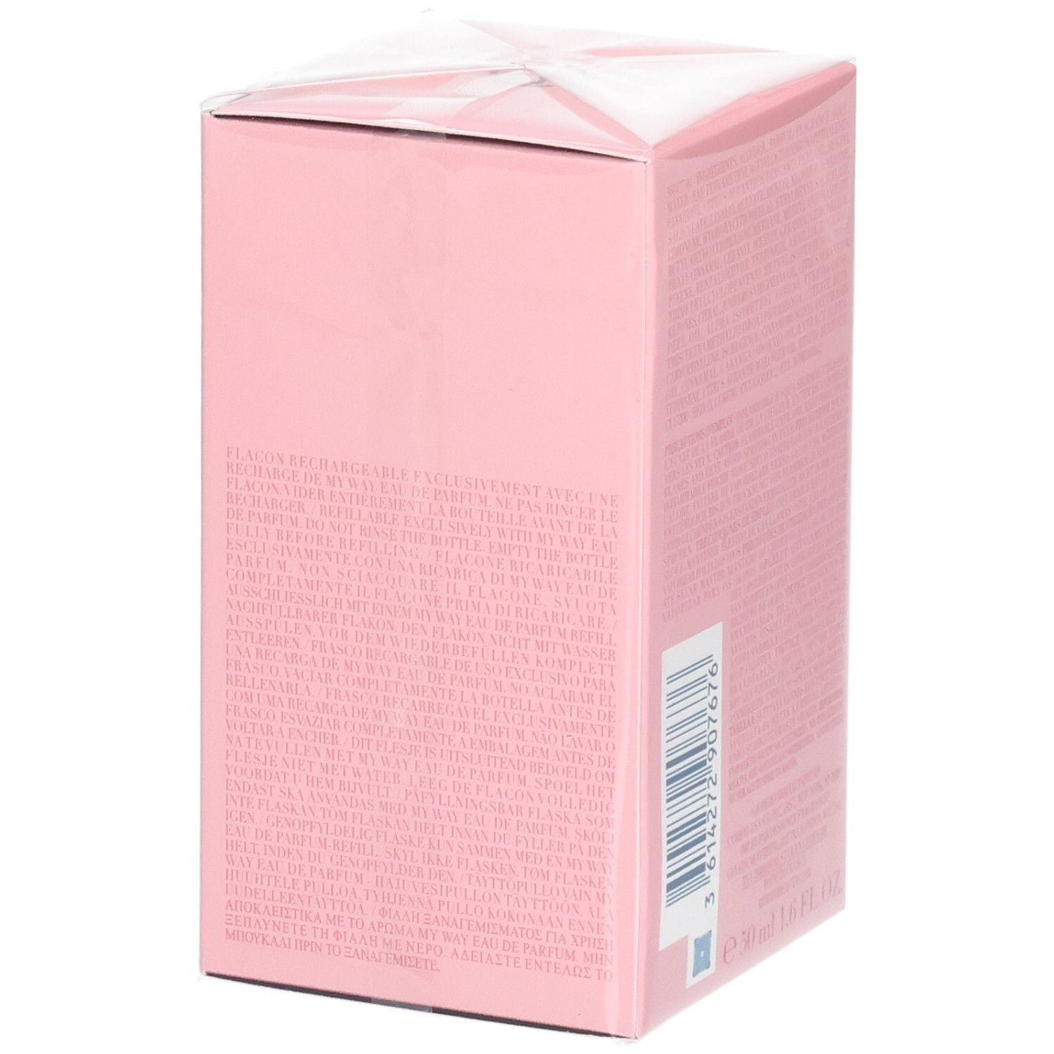 Seite der Giorgio Armani My Way Eau de Parfum Verpackung mit Produktinformationen.