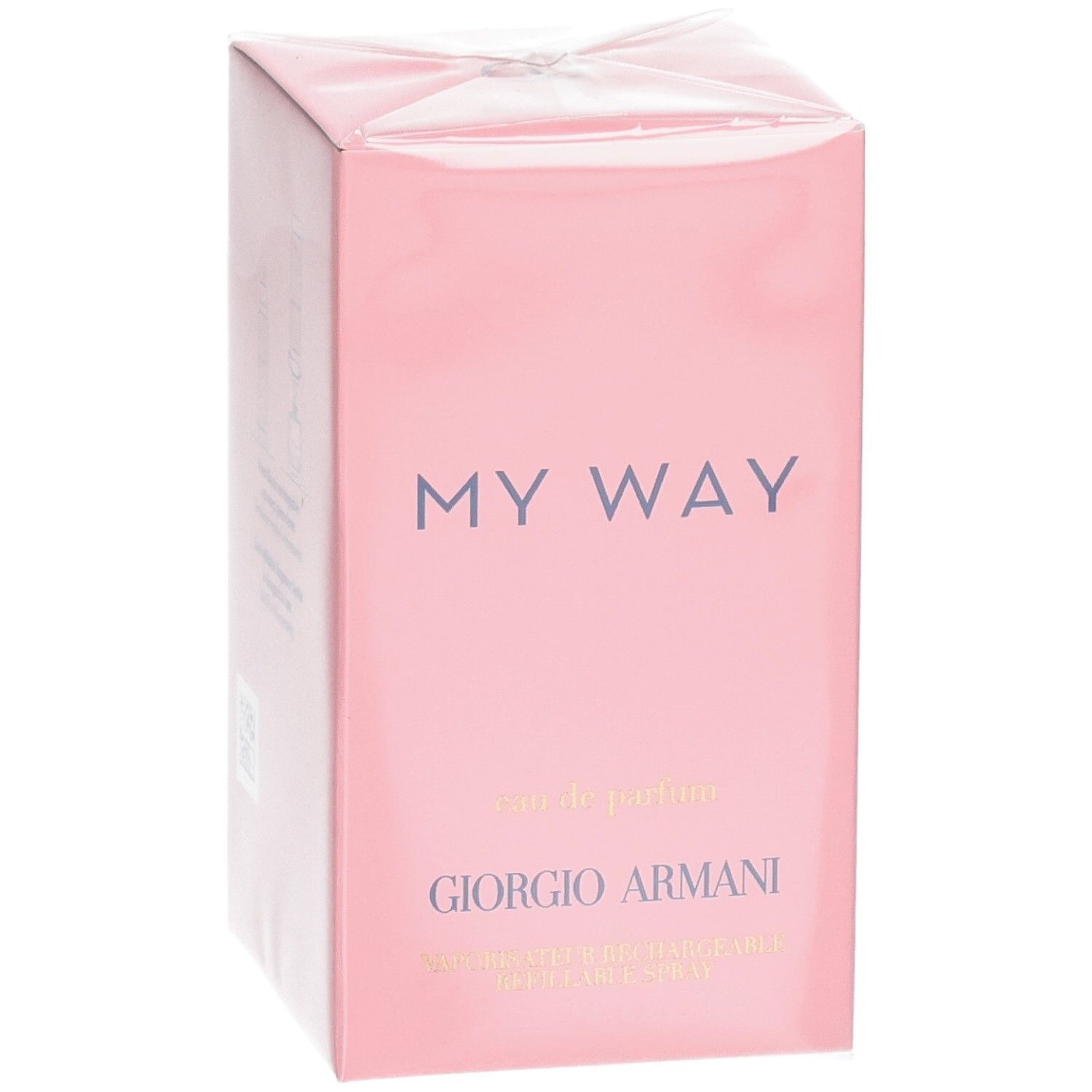 Giorgio Armani My Way Eau de Parfum, 50ml. Rosa Verpackung mit lila Schrift.
