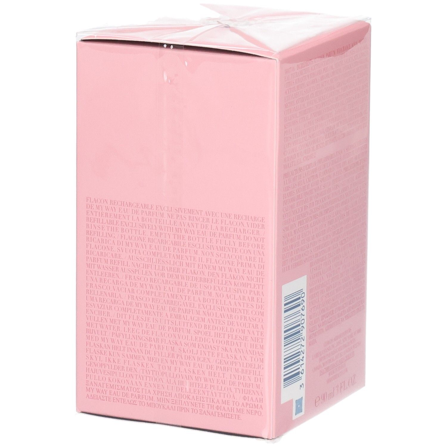 Seite der Giorgio Armani My Way Eau de Parfum-Verpackung mit detaillierten Informationen.
