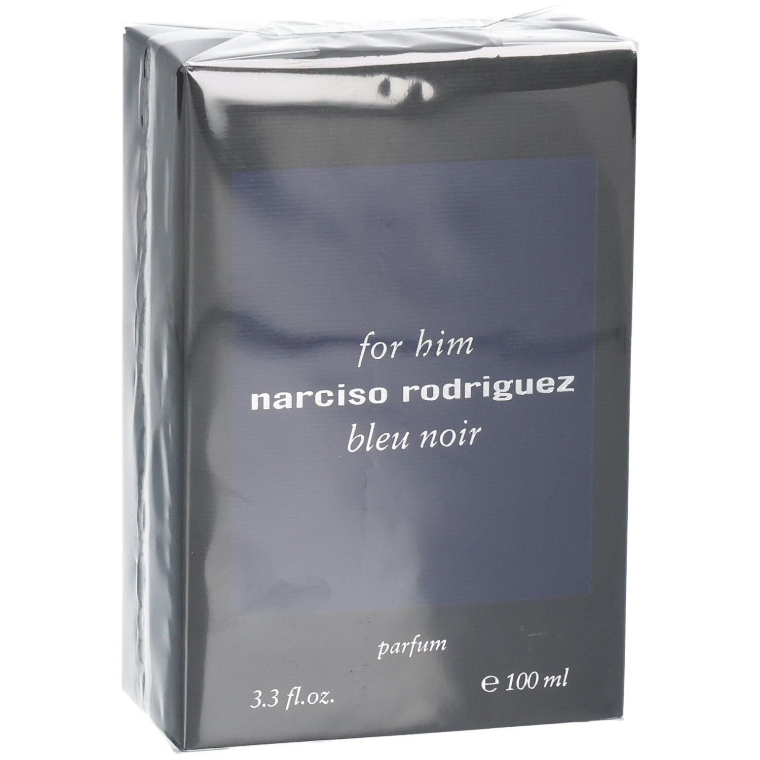 Verpackung von Narciso Rodriguez For Him Bleu Noir Parfum, 100 ml.