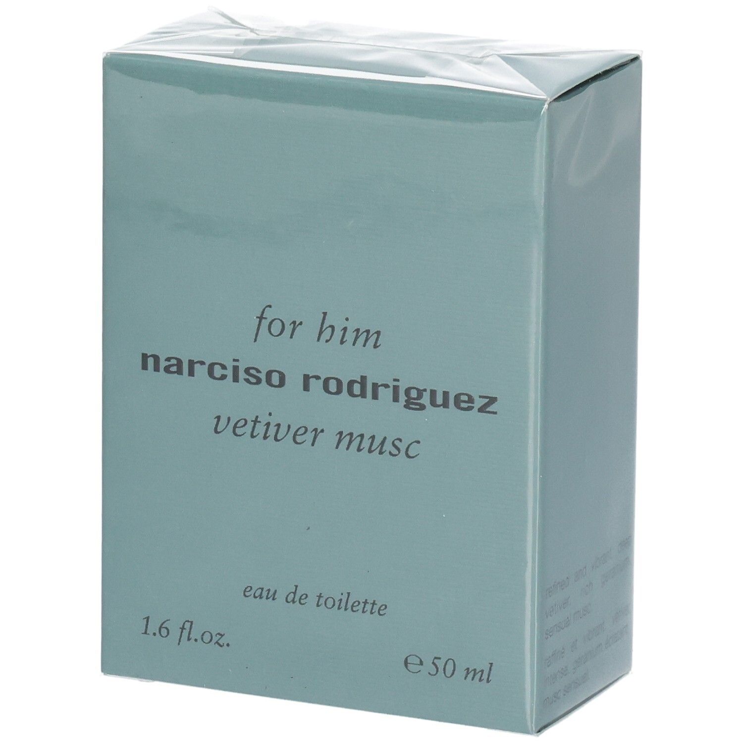 Verpackung von Narciso Rodriguez For Him Vetiver Musc Eau de Toilette, 50 ml.