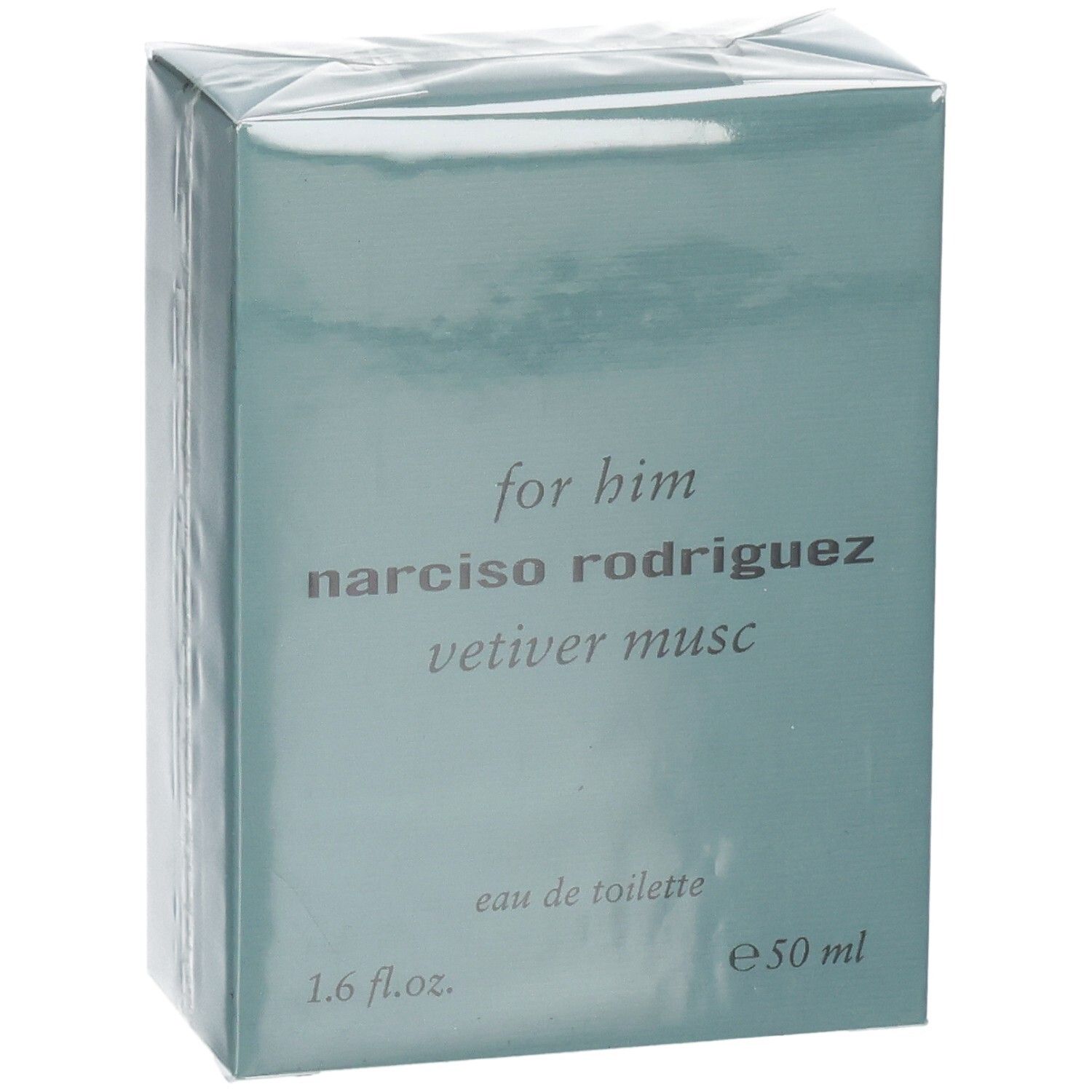 Verpackung von Narciso Rodriguez For Him Vetiver Musc Eau de Toilette, 50 ml, mit Fokus auf den Deckel.