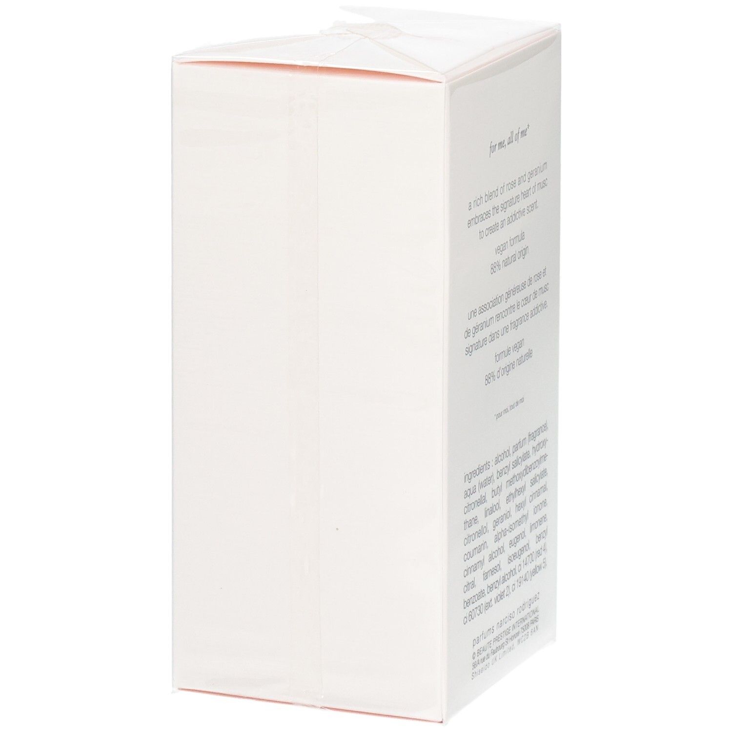 Seitenansicht der Narciso Rodriguez All of Me Eau de Parfum Verpackung.