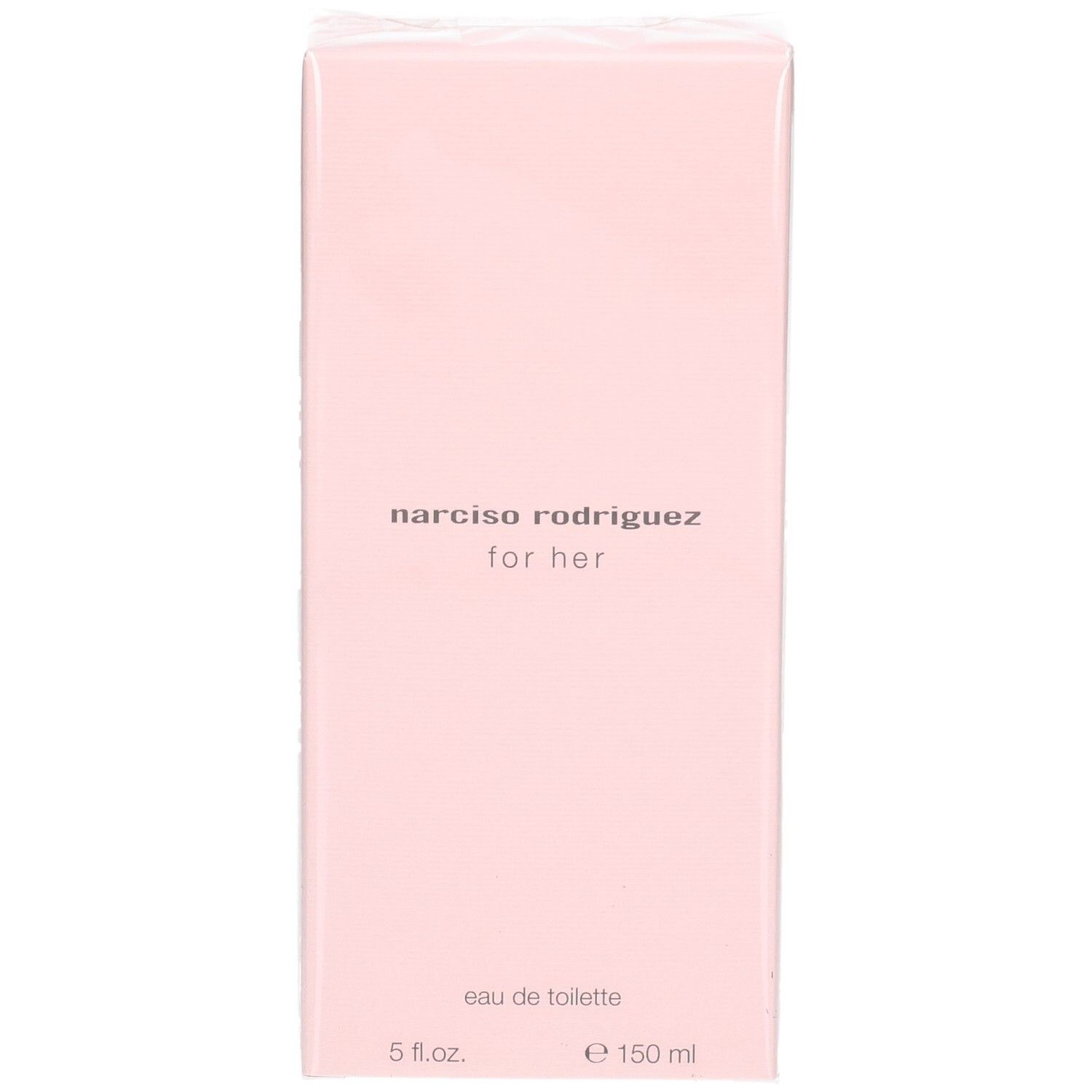 Vorderseite der rosa Narciso Rodriguez For Her Eau de Toilette Verpackung, 150ml.