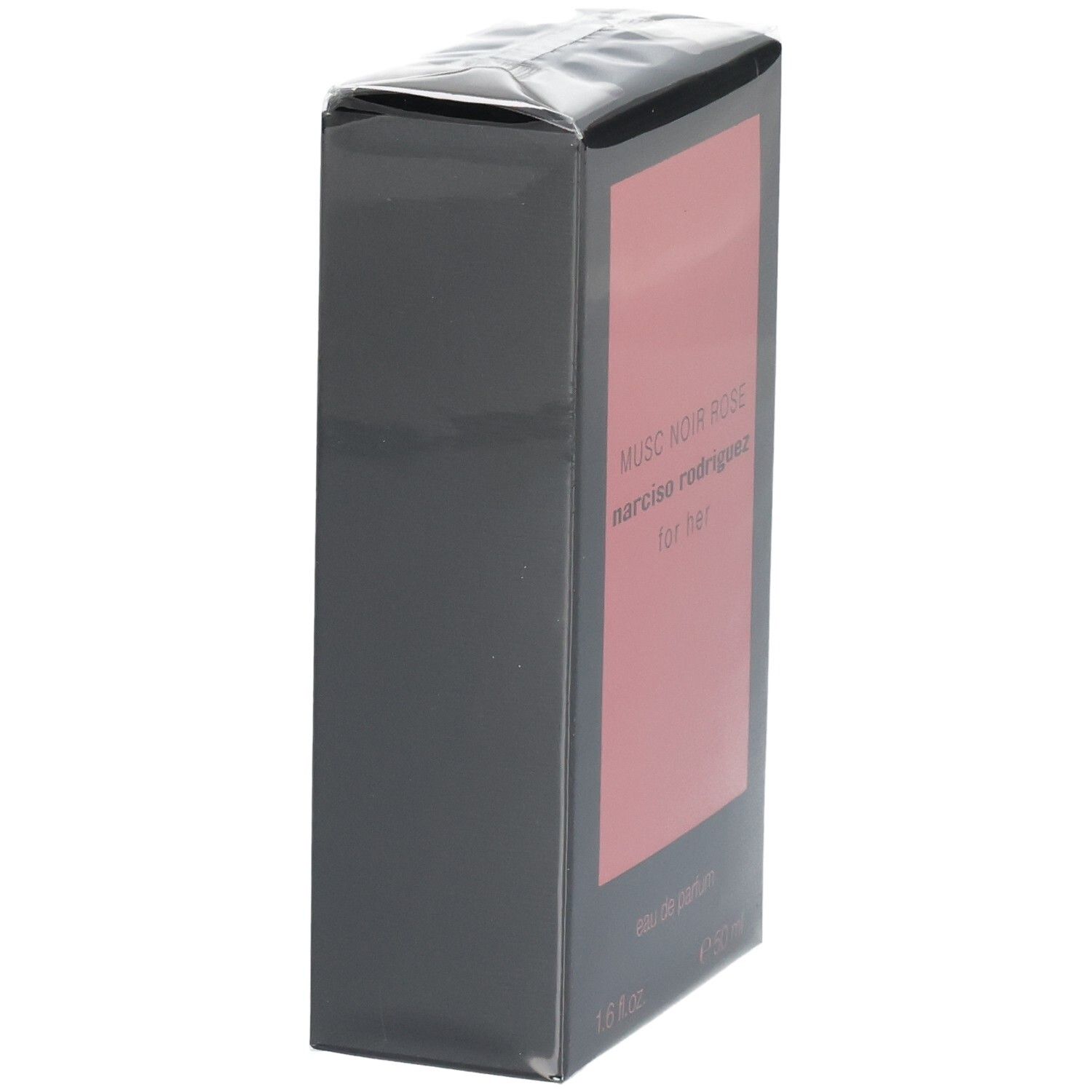 Seitenansicht der Narciso Rodriguez For Her Musc Noir Rose Eau de Parfum Verpackung.