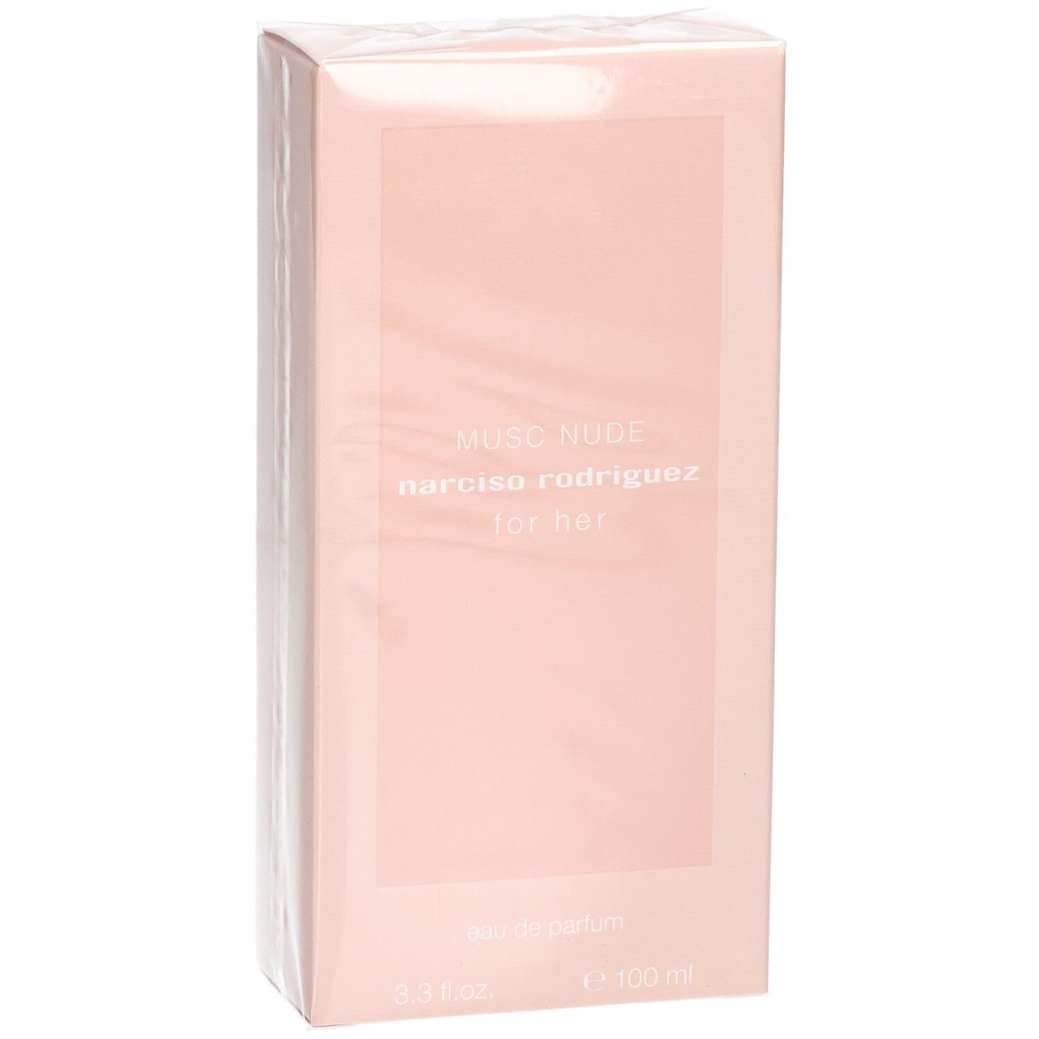 Verpackung von Narciso Rodriguez For Her Musc Nude Eau de Parfum, 100 ml, in zartem Rosa.