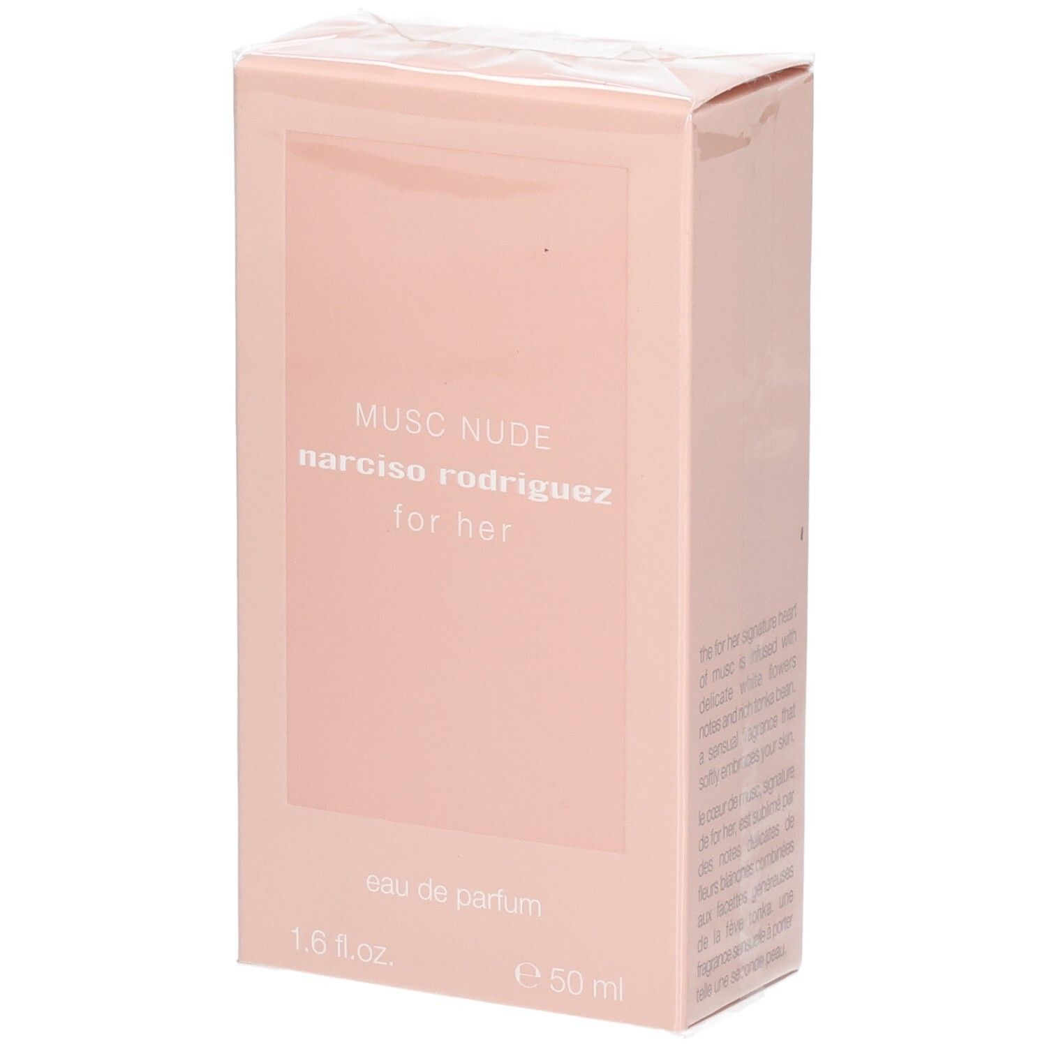 Verpackung von Narciso Rodriguez For Her Musc Nude Eau de Parfum, 50 ml.