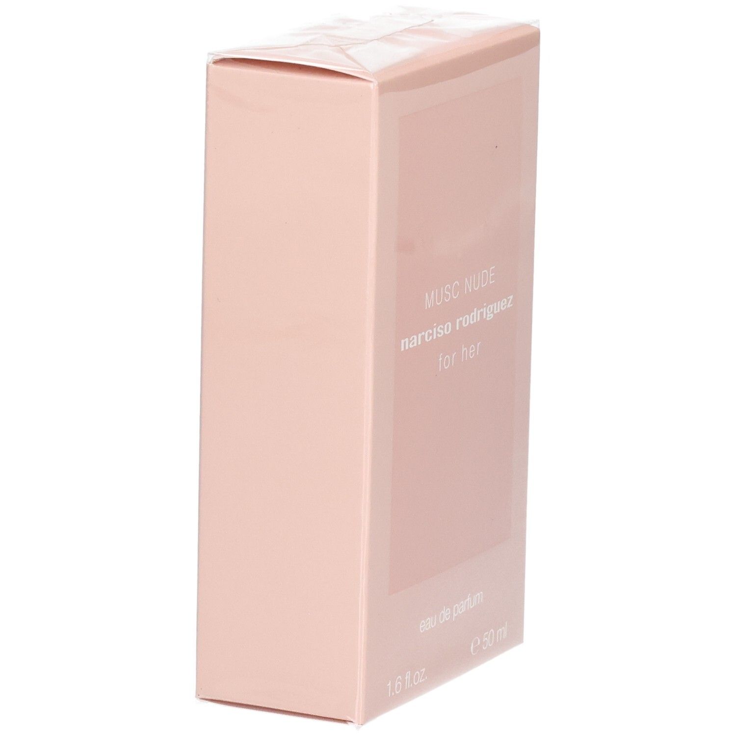 Seitenansicht der Verpackung von Narciso Rodriguez For Her Musc Nude Eau de Parfum.