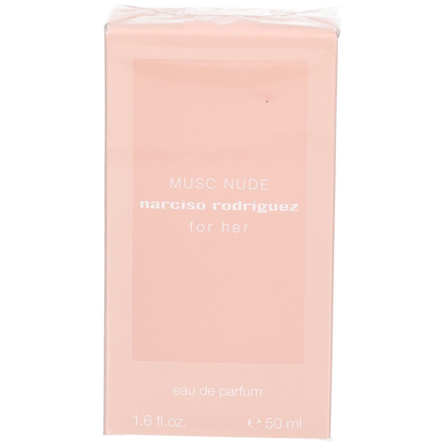 Vorderseite der Verpackung von Narciso Rodriguez For Her Musc Nude Eau de Parfum, 50 ml.