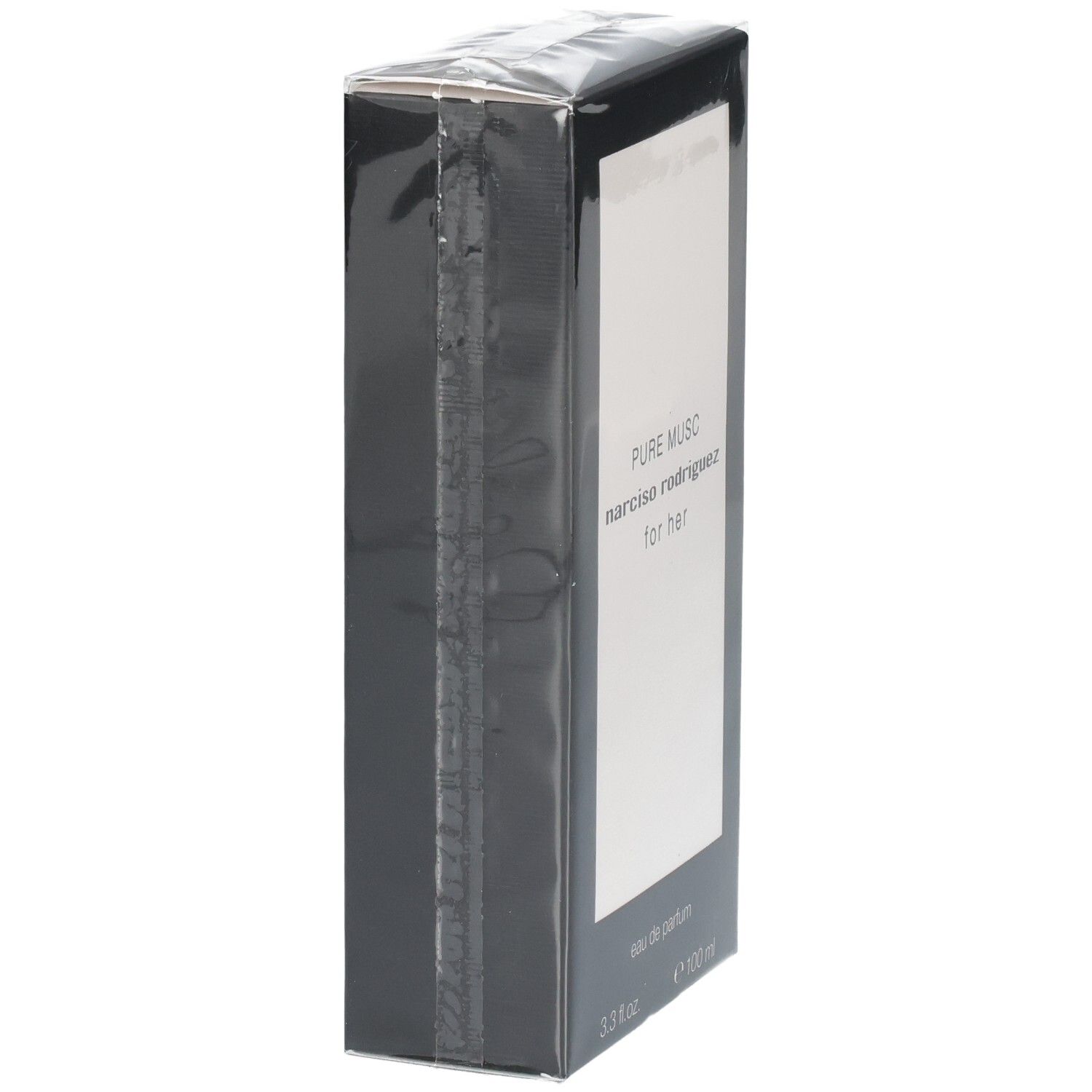 Seitenansicht der Narciso Rodriguez For Her Pure Musc Eau de Parfum Verpackung.