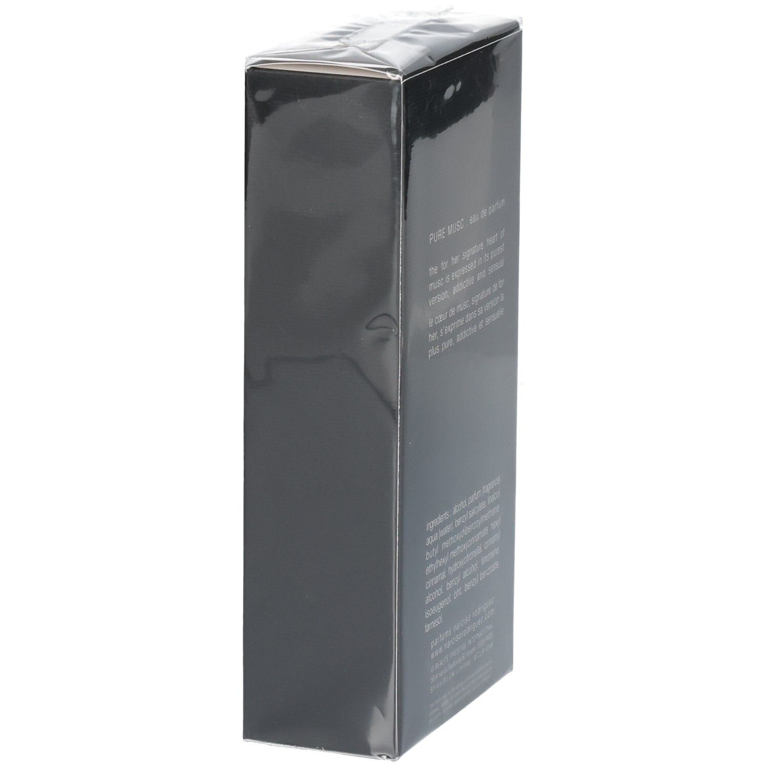 Seitenansicht der Narciso Rodriguez For Her Pure Musc Eau de Parfum Verpackung.