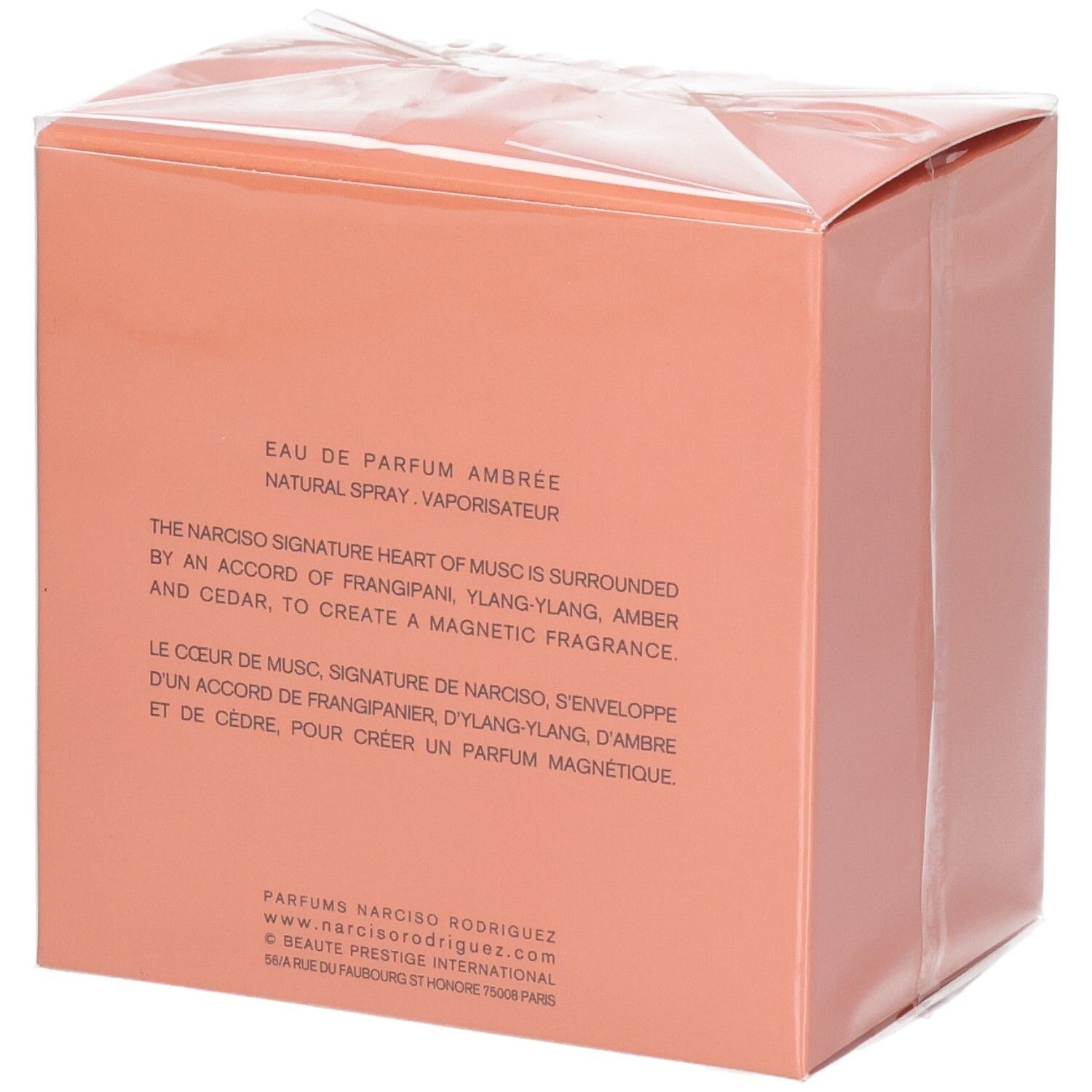 Rückseite der Verpackung von Narciso Ambrée Eau de Parfum Natural Spray.