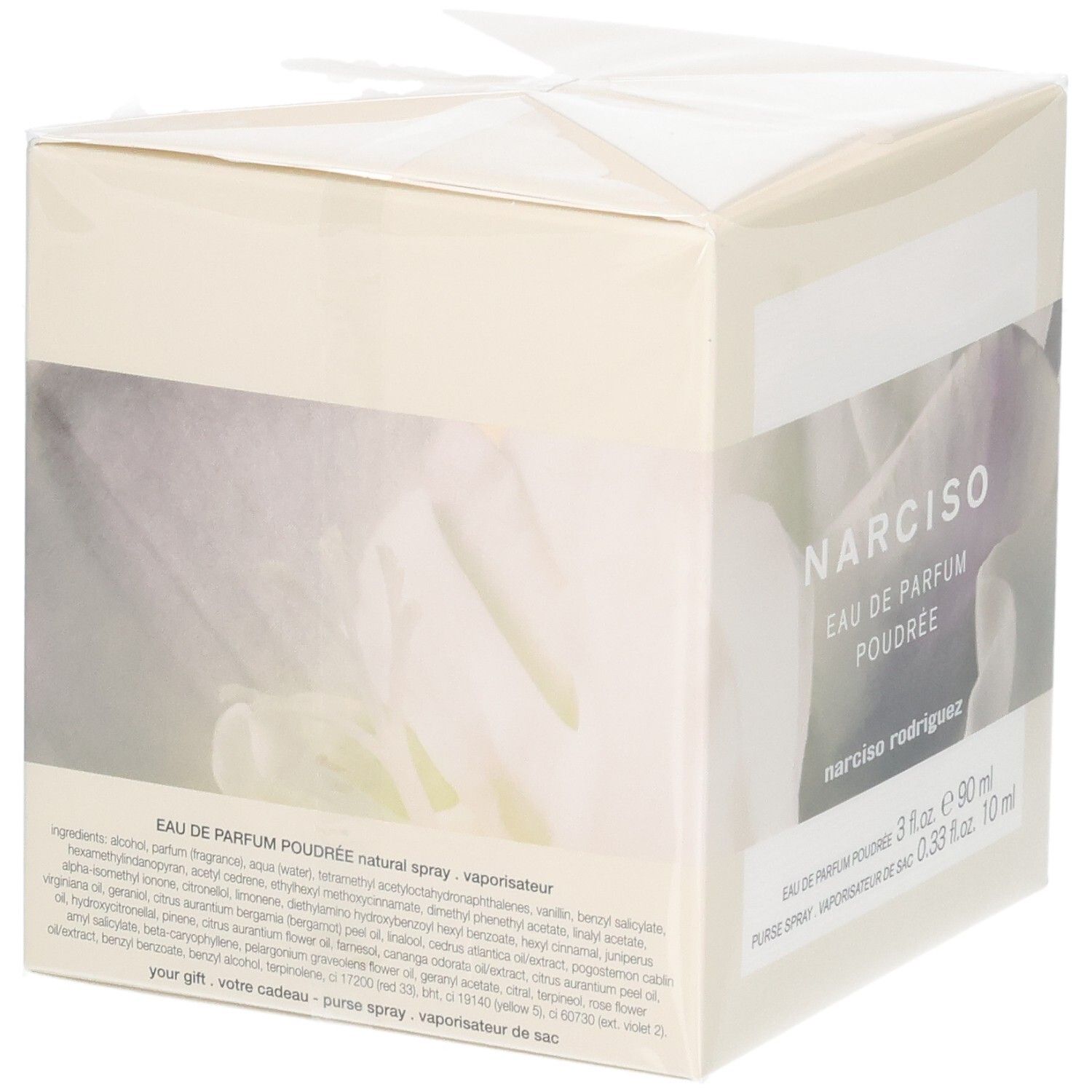 Verpackung für Narciso Eau de Parfum Poudrée, 90 ml.