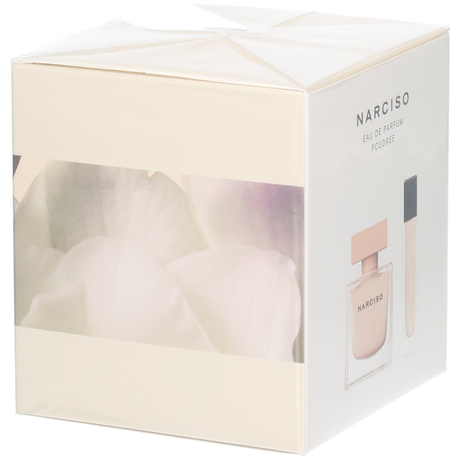 Geschenkset mit Narciso Rodriguez Eau de Parfum Poudree Flakon und einem weiteren Behälter.