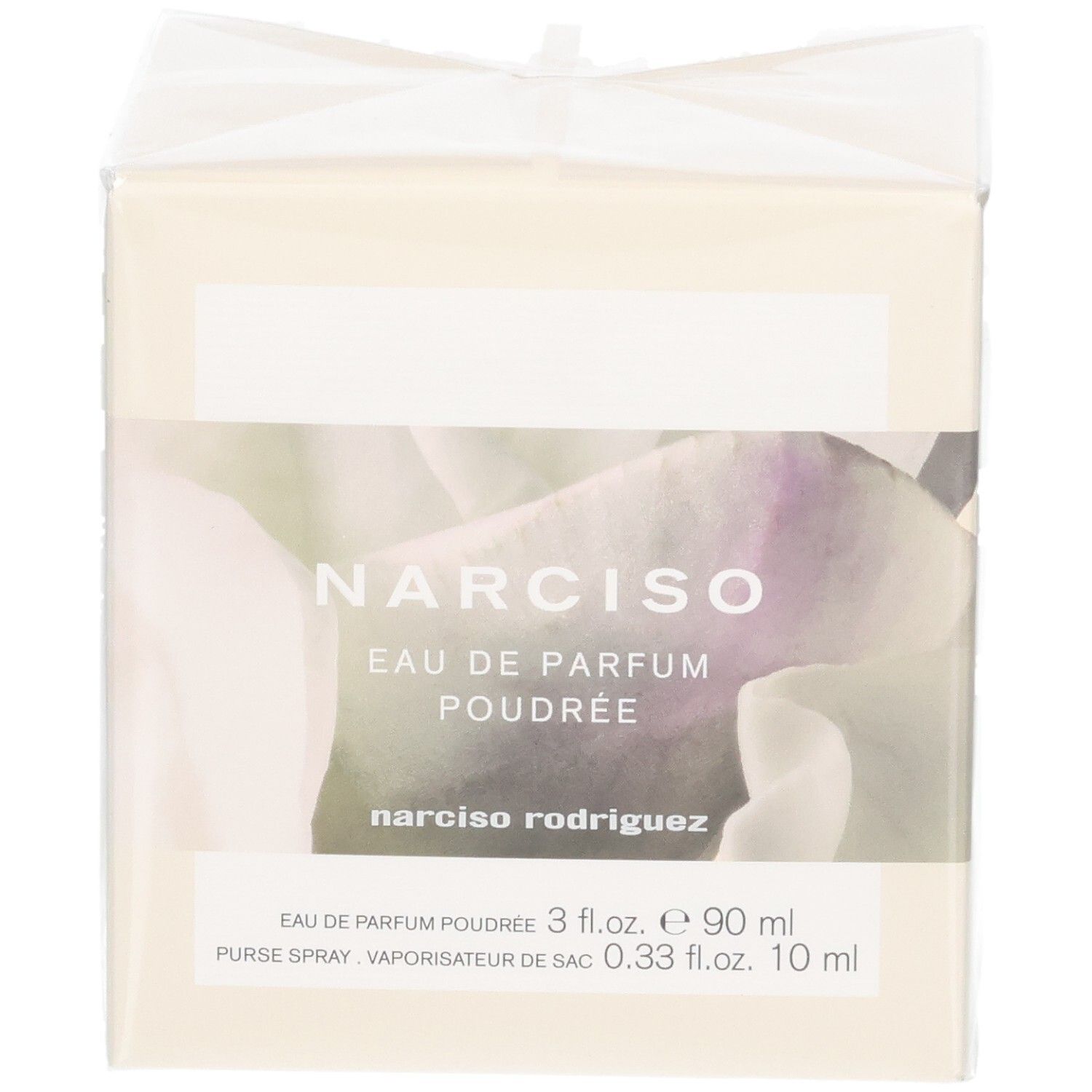 Verpackung für Narciso Eau de Parfum Poudrée, 90 ml und 10 ml.