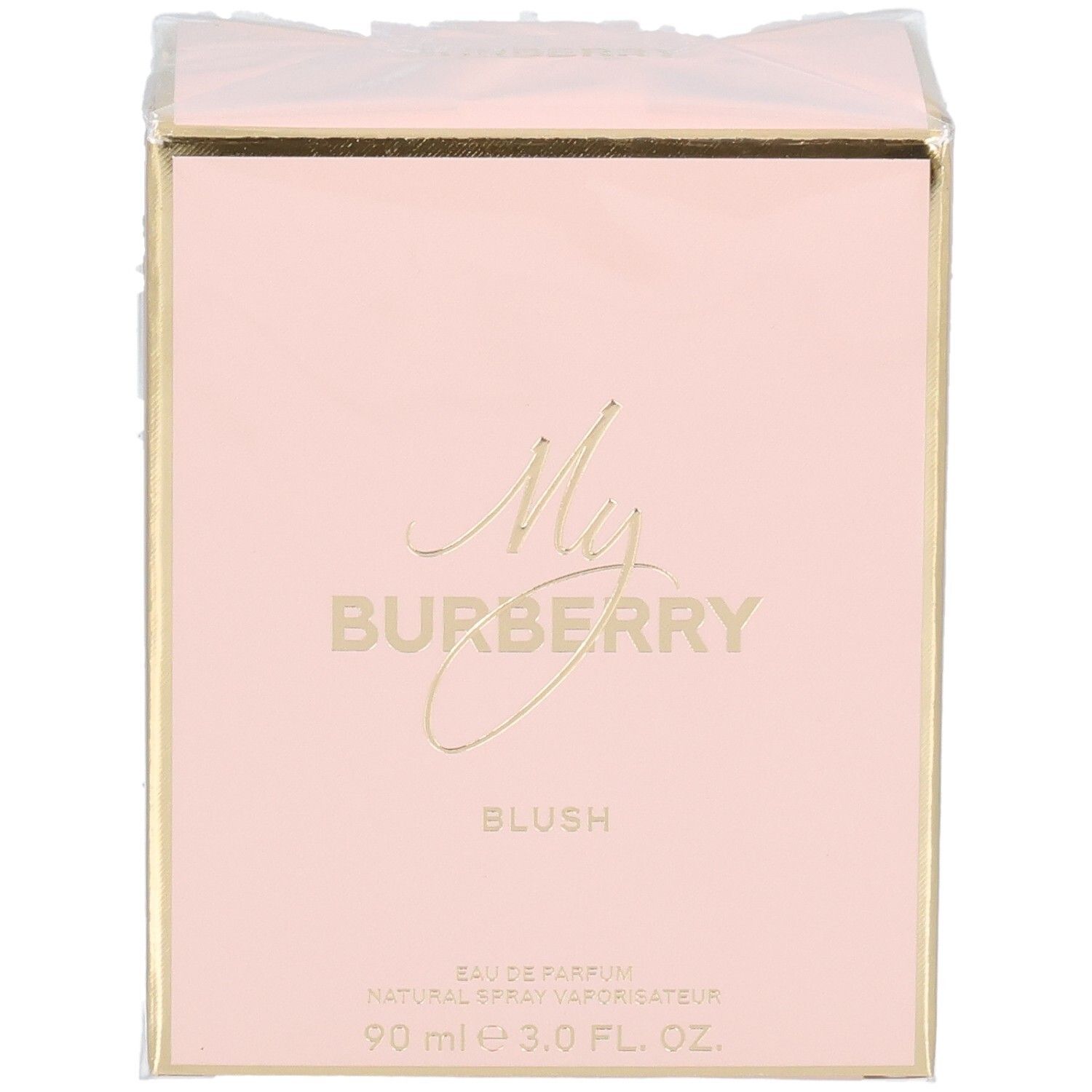 Verpackung von My Burberry Blush Eau de Parfum in Rosa mit goldenen Akzenten und Schriftzug.
