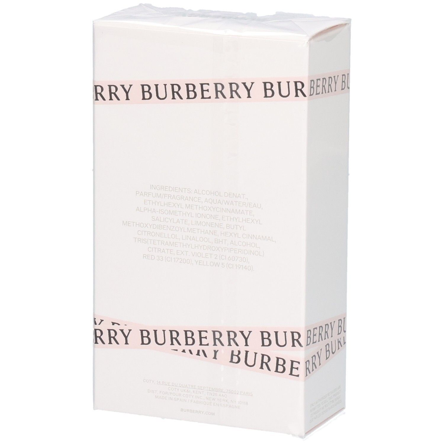 Rückseite der Verpackung von Burberry Her Eau de Parfum, 100 ml.