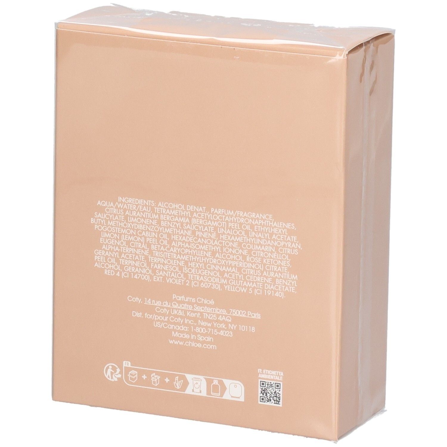 Chloé Nomade Eau de Parfum Spray 75ml Umverpackung, Rückseite mit Inhaltsstoffen.