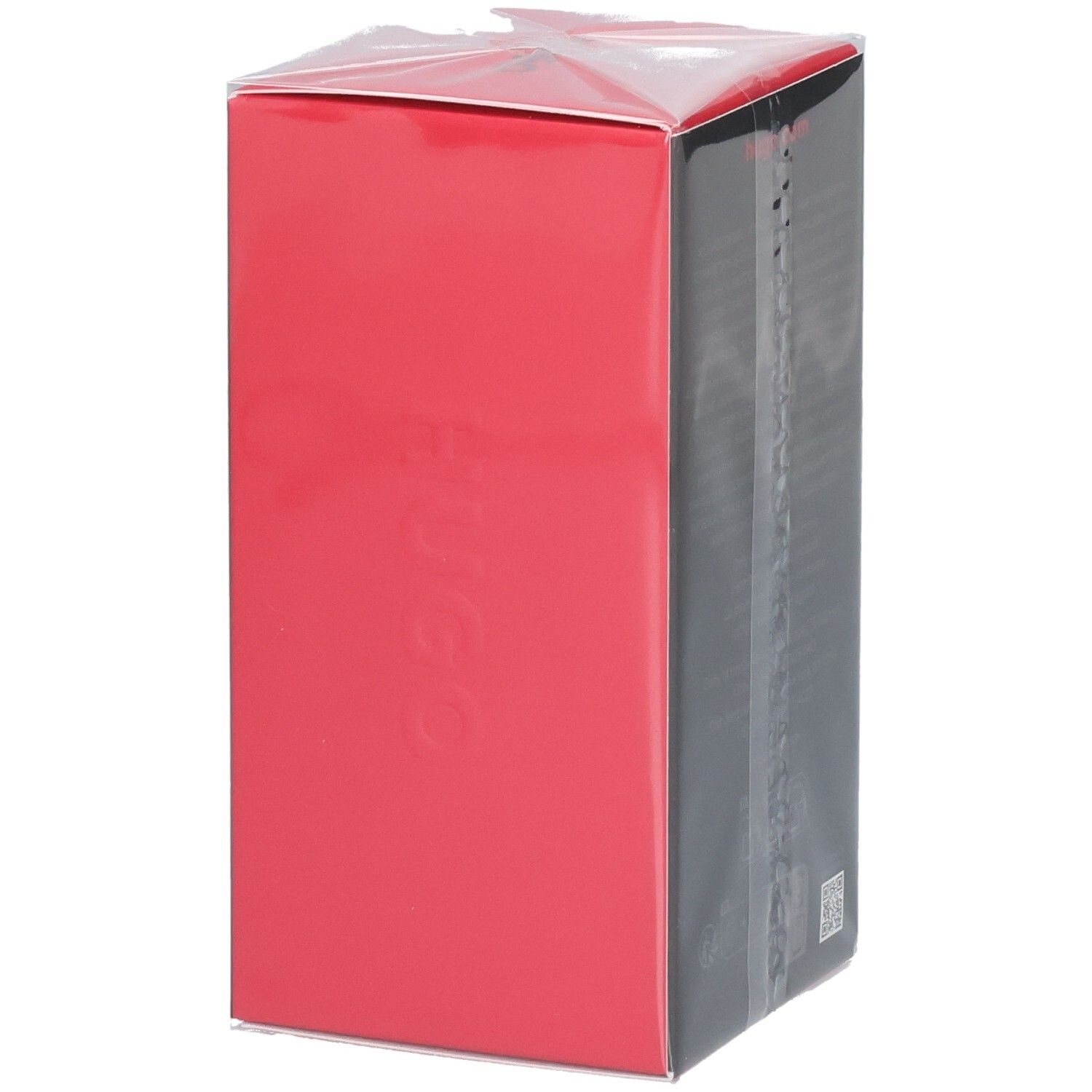 Hugo Boss Just Different Eau de Toilette Kartonverpackung, Seite mit rotem Design und geprägtem Schriftzug.