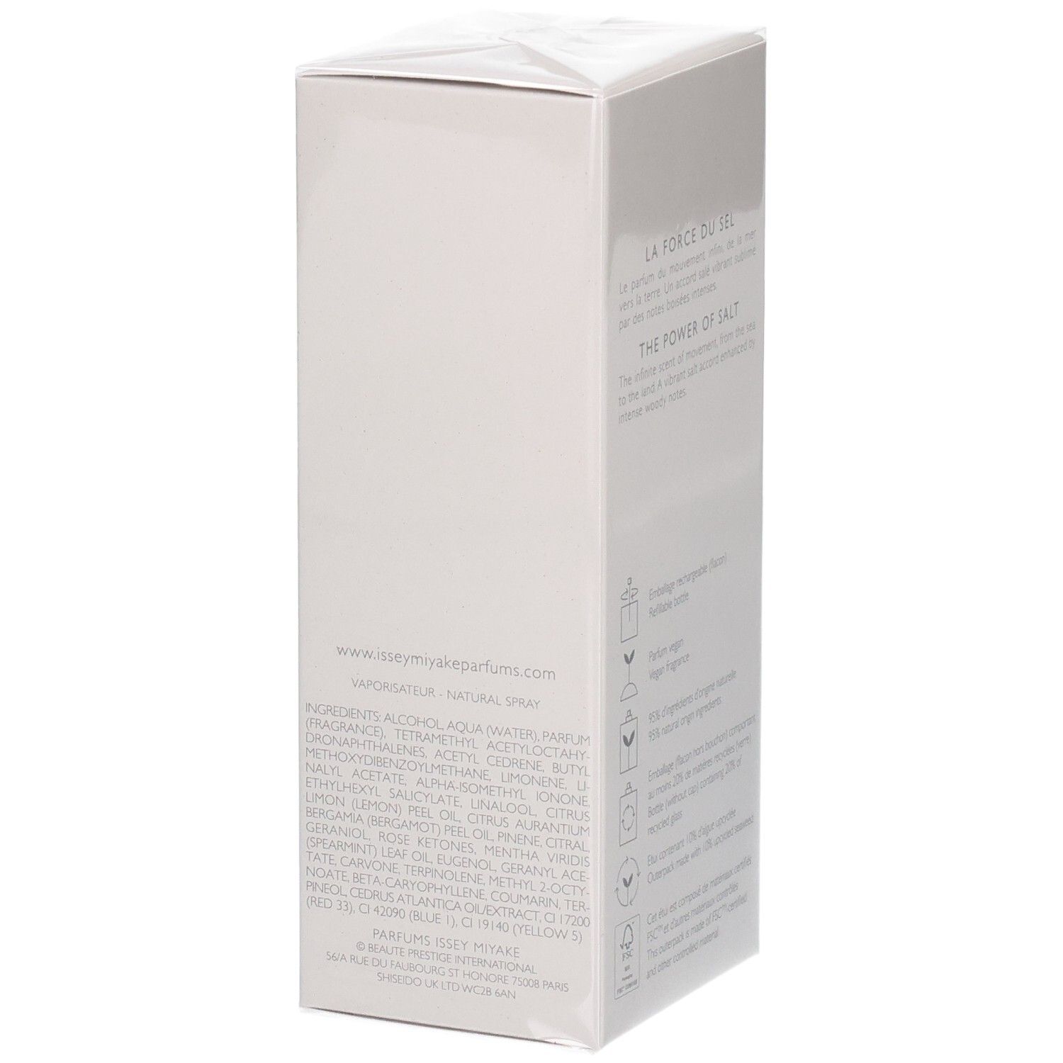 Issey Miyake Le Sel d'Issey Eau de Toilette Verpackung mit Inhaltsstoffen.